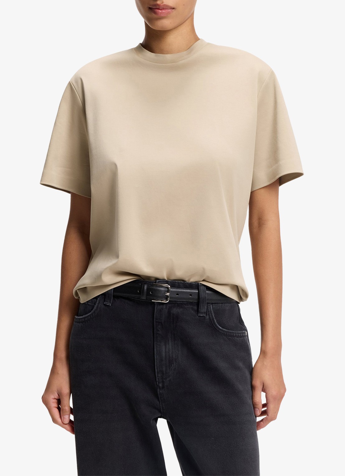 BOSS T-shirt met ronde hals - detail 4 beige