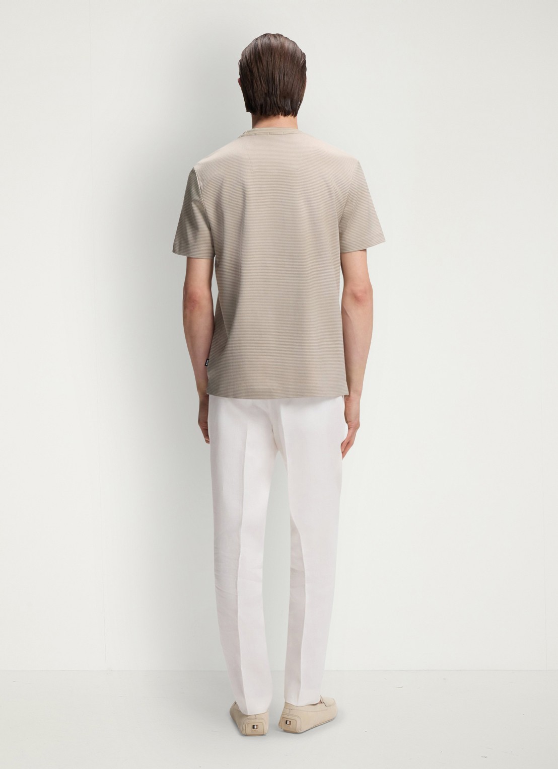 BOSS T-shirt met streepprint en ronde hals - achterkant 3 beige