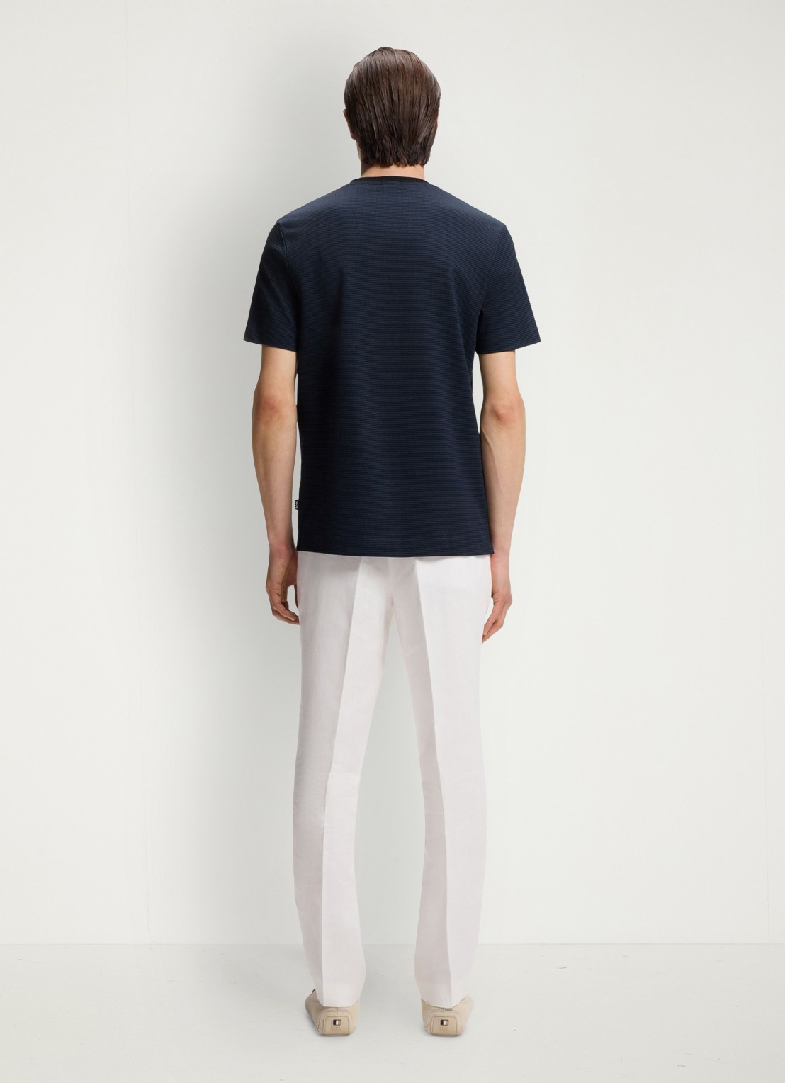 BOSS T-shirt met streepprint en ronde hals - achterkant blauw