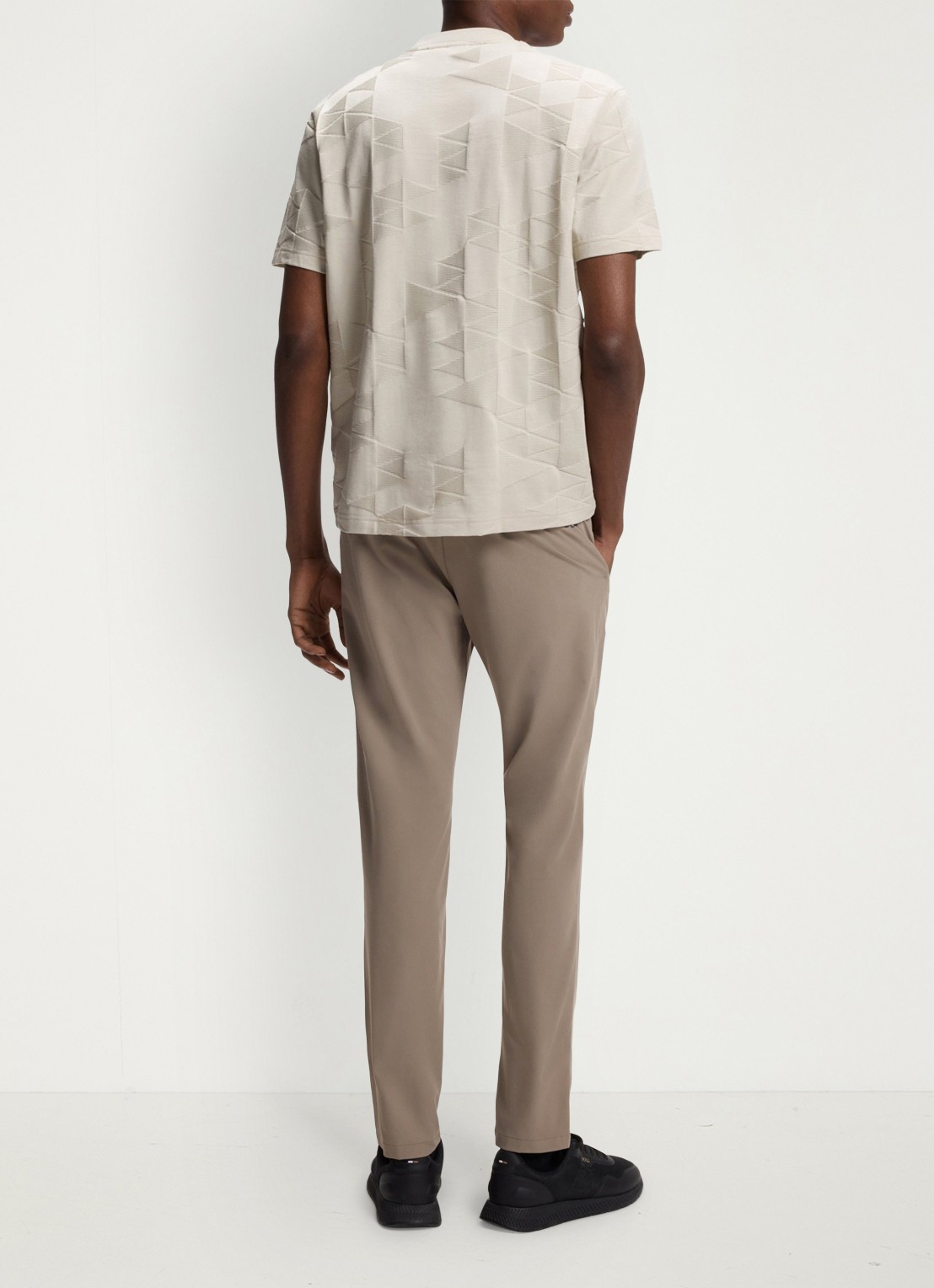 BOSS T-shirt met structuur - achterkant 3 beige