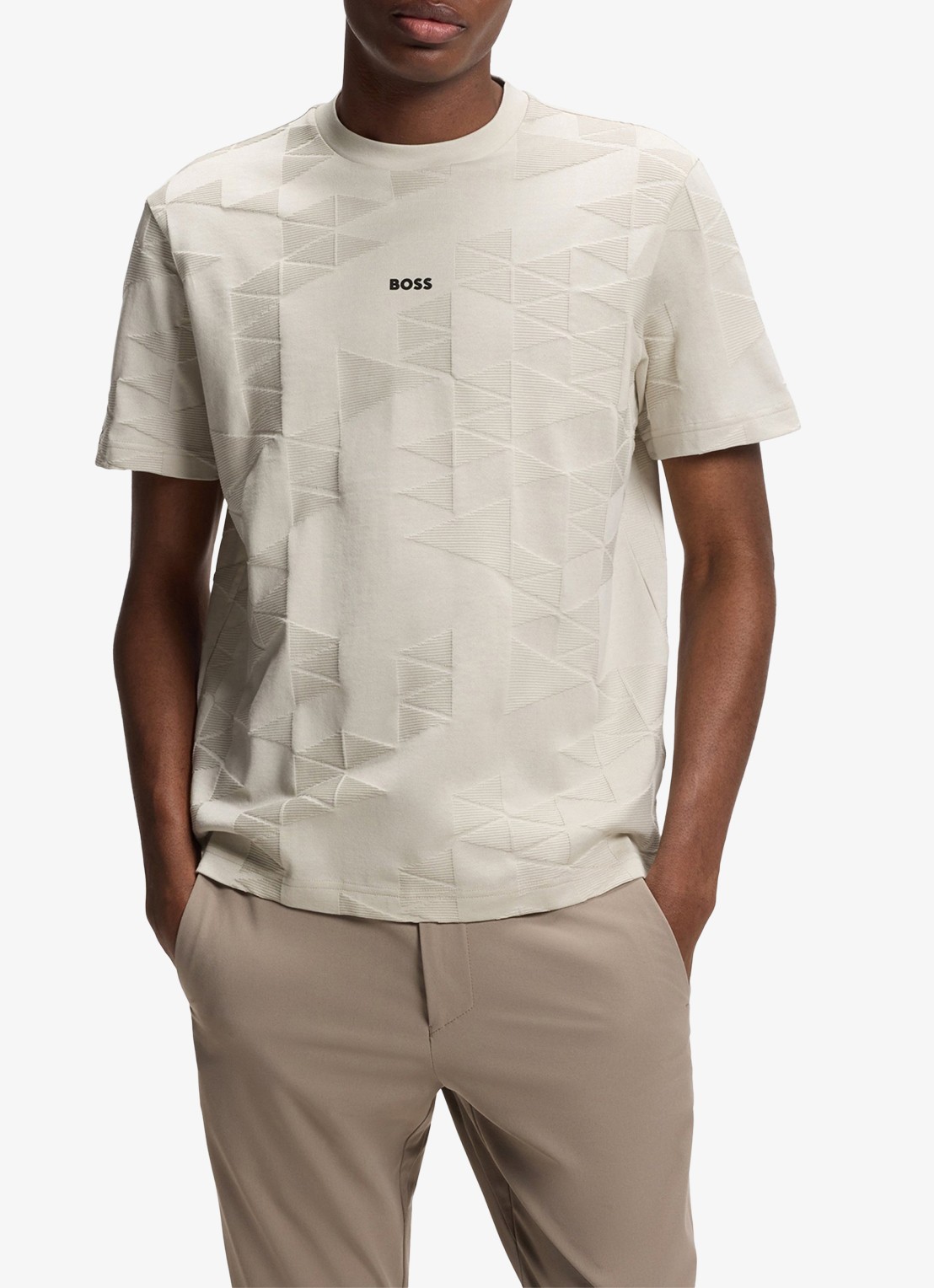 BOSS T-shirt met structuur - detail beige