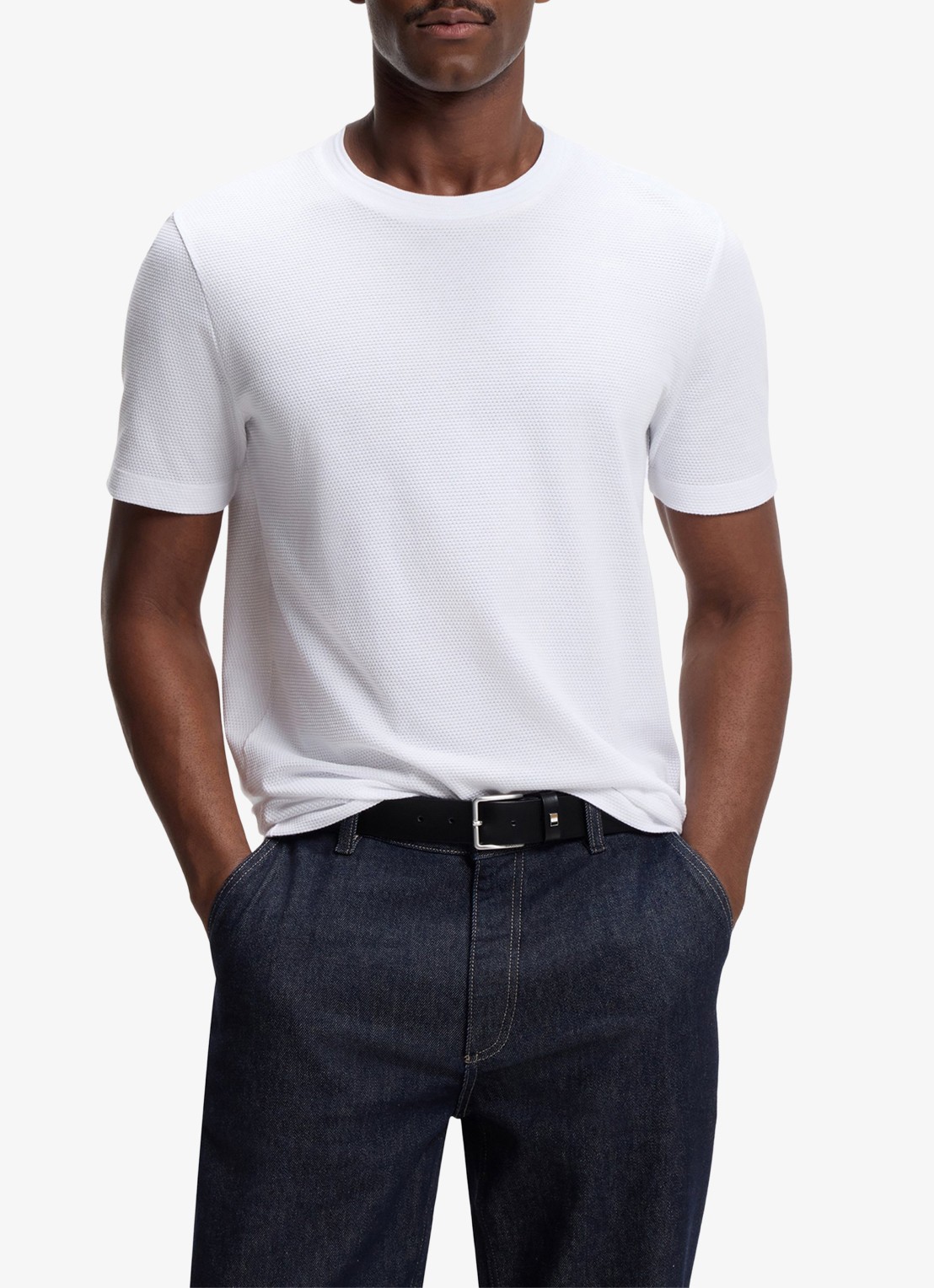 BOSS T-shirt met structuur - detail 4 white-100 / wit