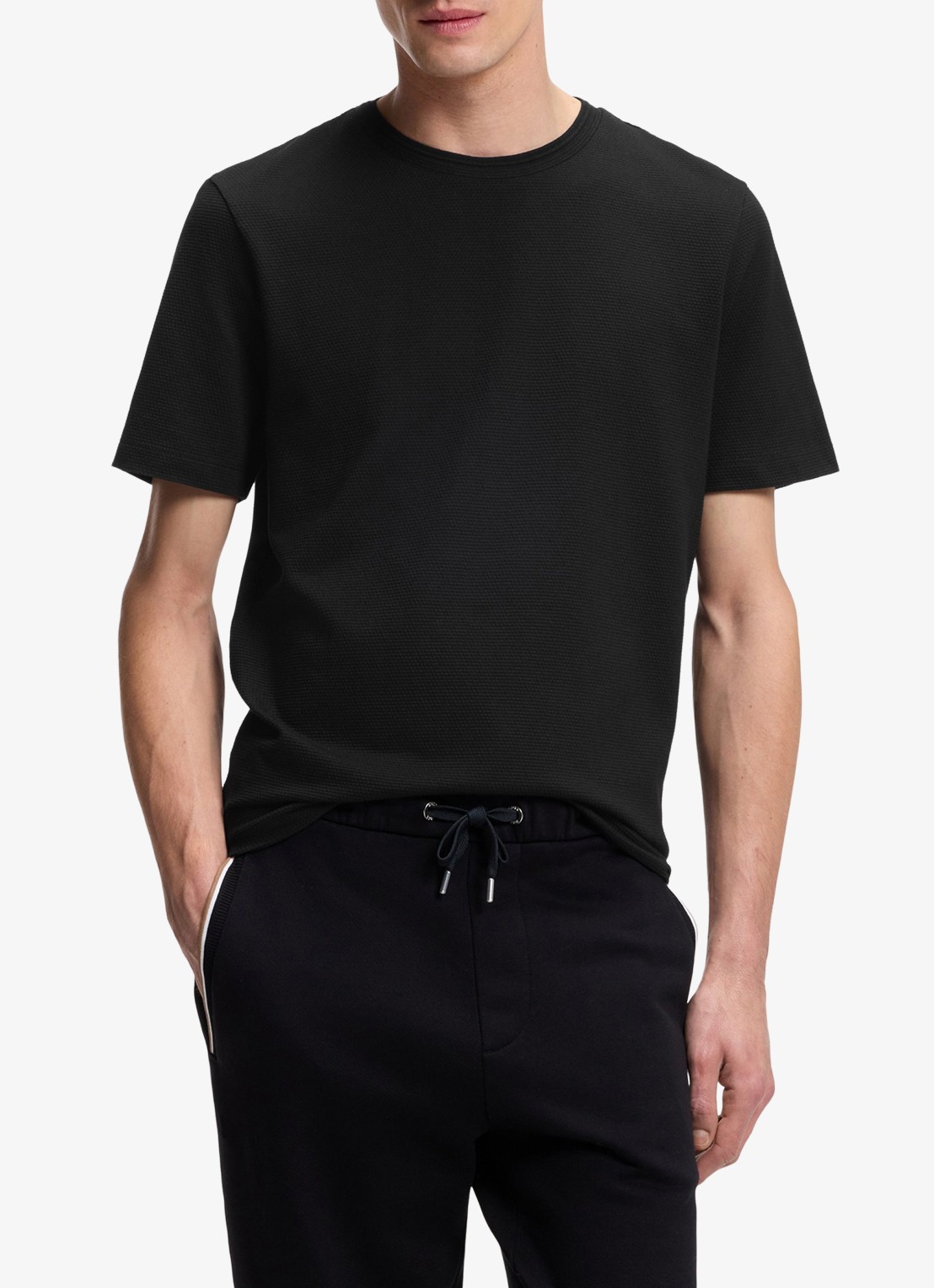 BOSS T-shirt met structuur - detail 3 black-001 / zwart