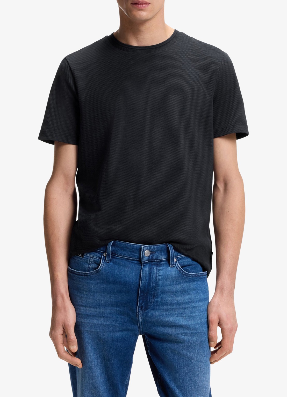 BOSS T-shirt met structuur - detail 2 dark blue-404 / blauw