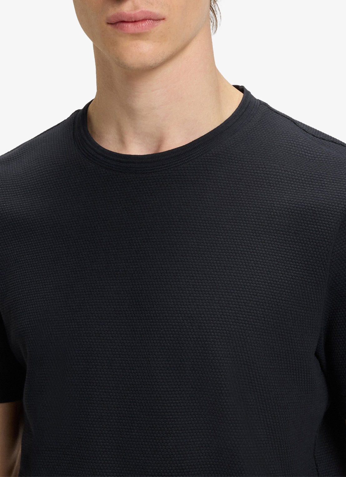 BOSS T-shirt met structuur - detail 5 dark blue-404 / blauw