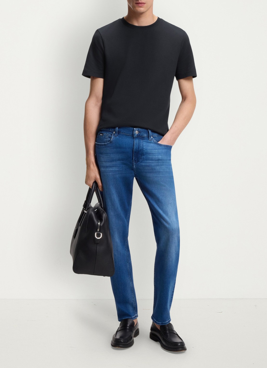 BOSS T-shirt met structuur - voorkant 5 dark blue-404 / blauw