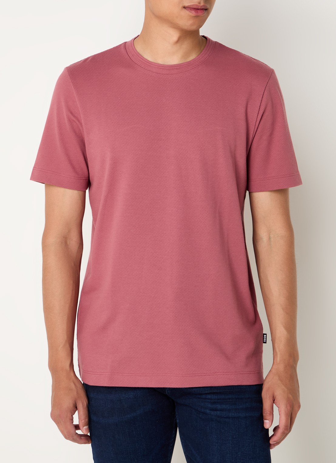 BOSS T-shirt met structuur - detail 4 open red-644 / rood