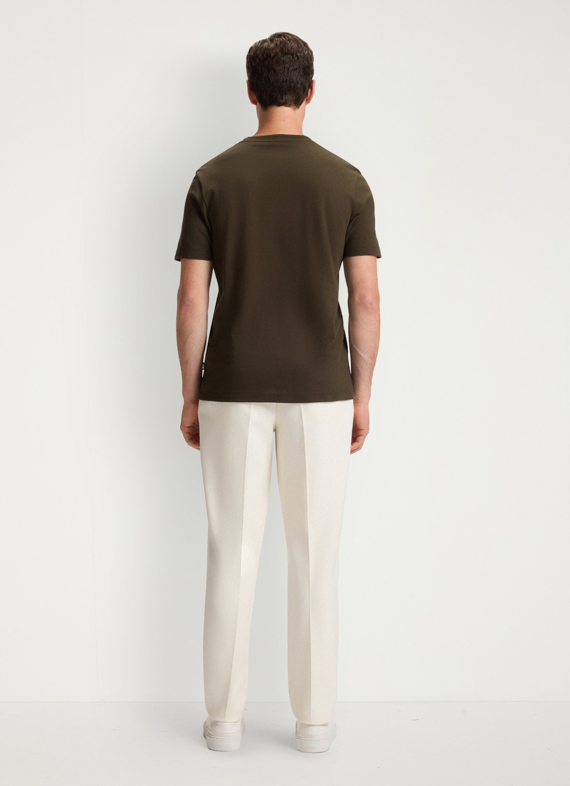 BOSS T-shirt met structuur - achterkant open green-342 / groen