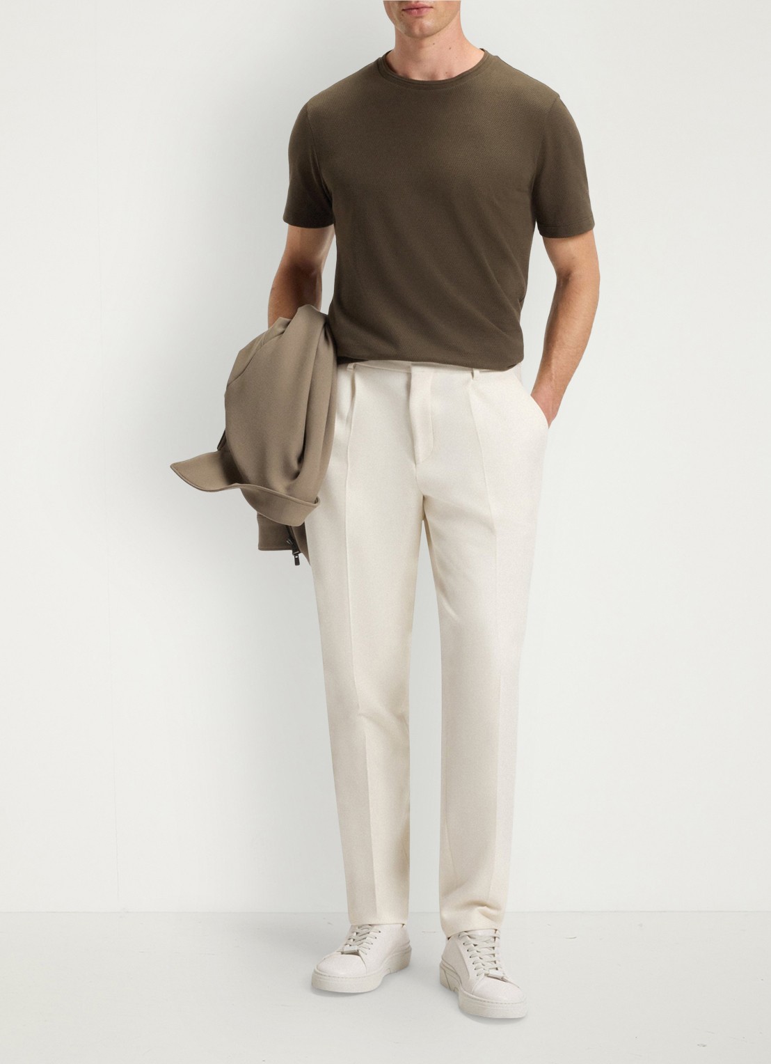 BOSS T-shirt met structuur - voorkant 3 open green-342 / groen
