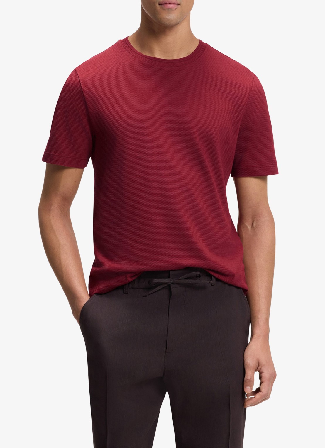 BOSS T-shirt met structuur - detail 4 medium red-611 / rood