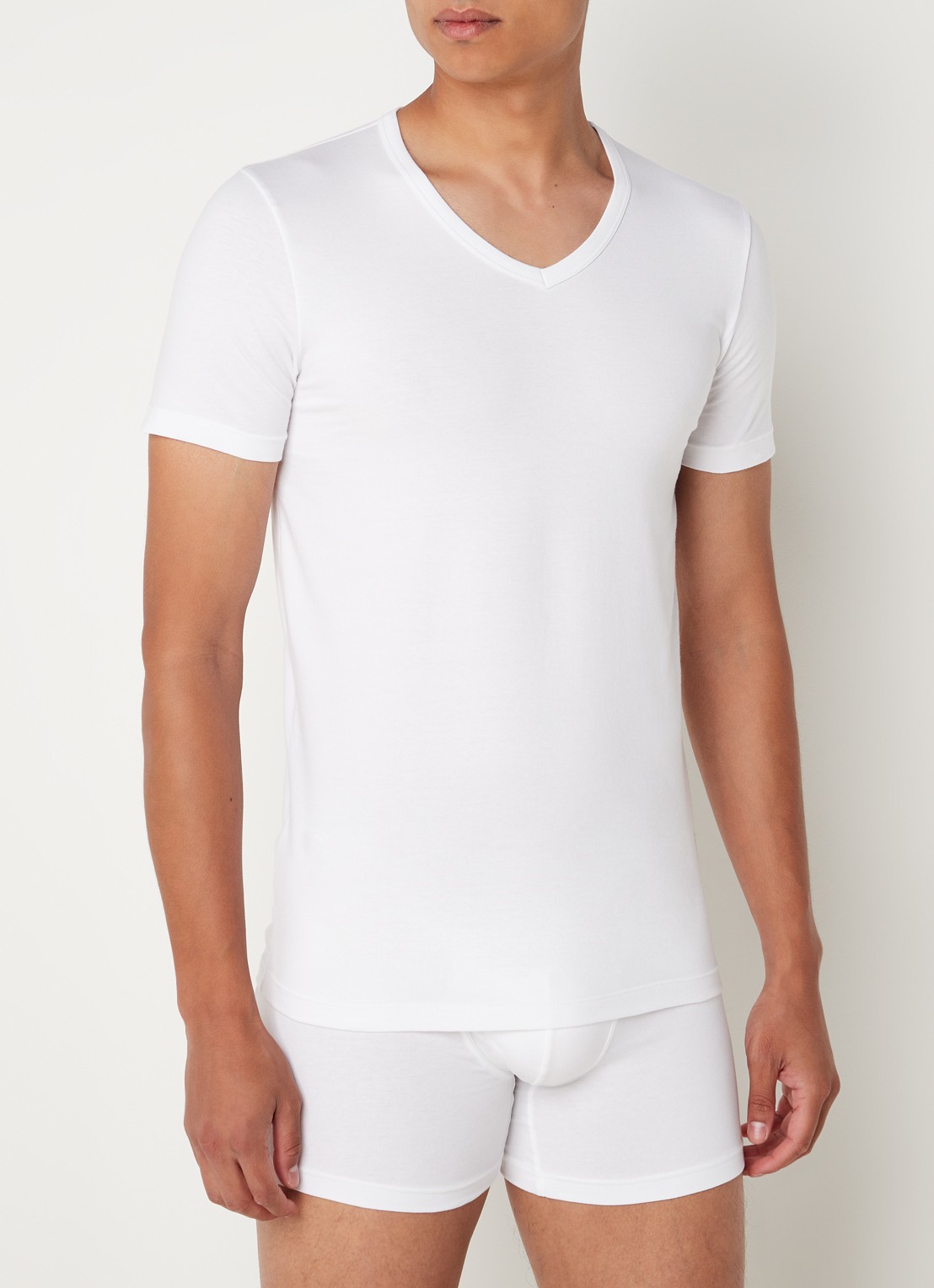 BOSS T-shirt met V-hals en stretch in 2-pack - detail wit