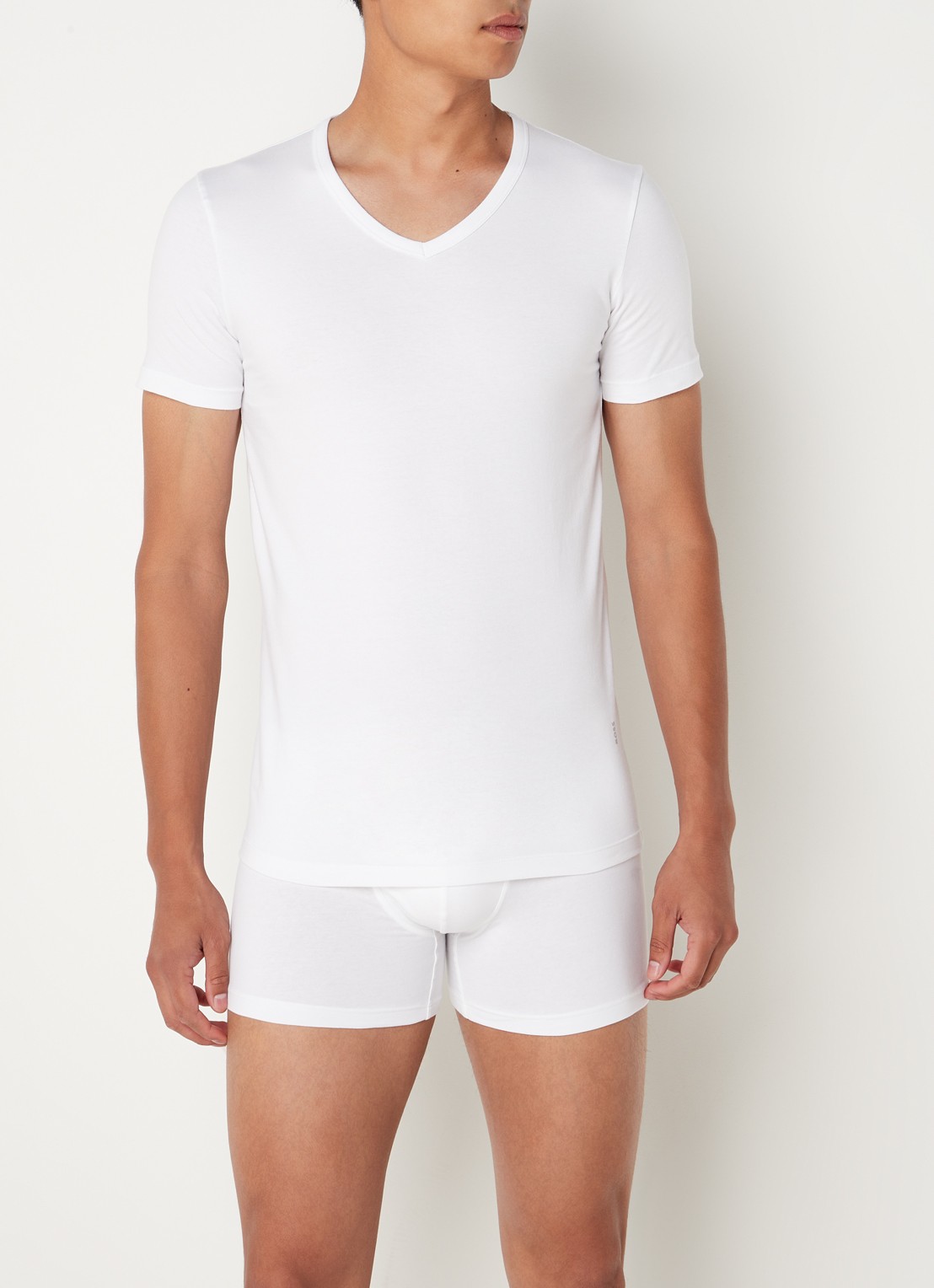 BOSS T-shirt met V-hals en stretch in 2-pack - voorkant 4 wit