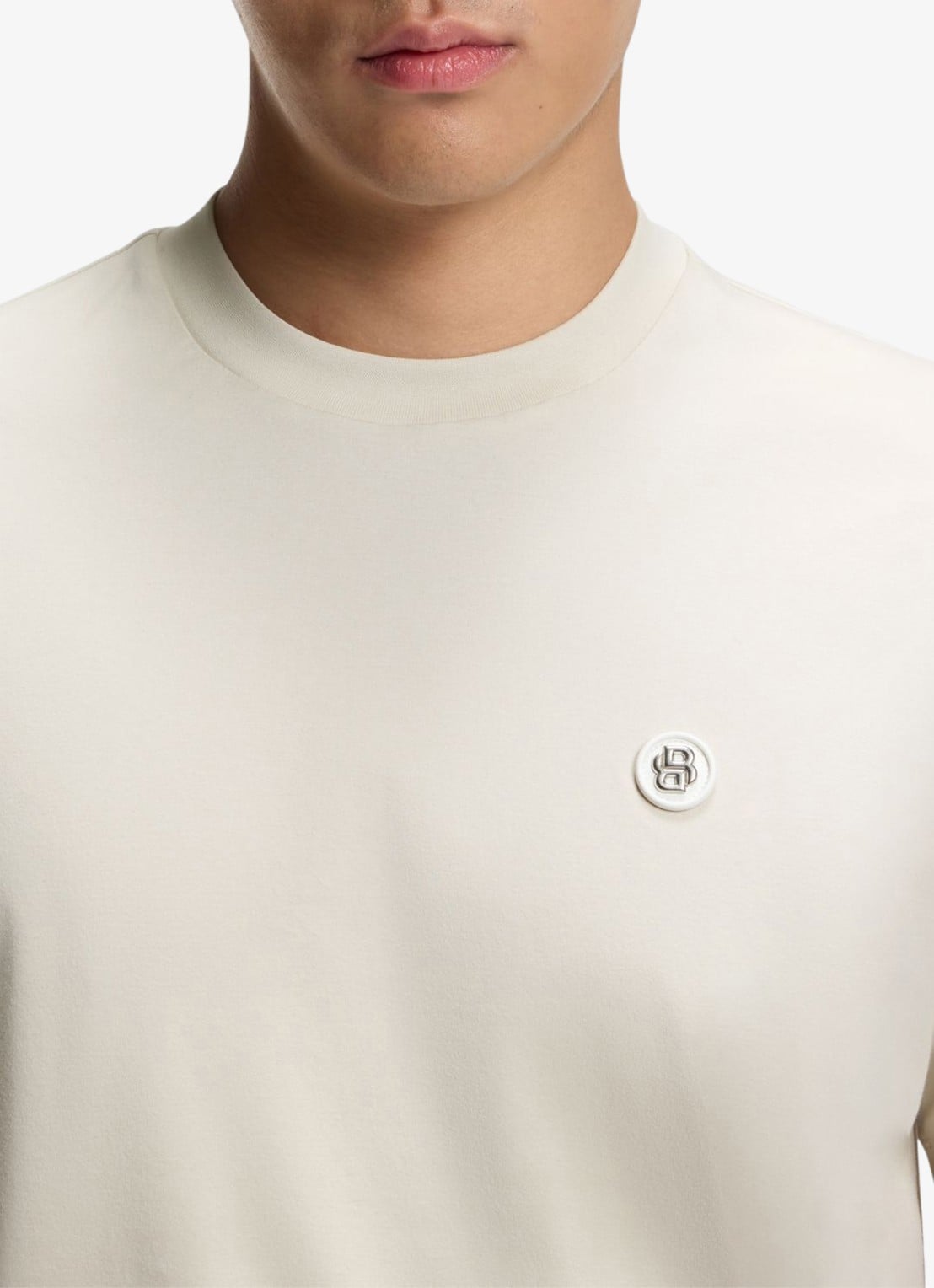 BOSS T-shirt van gemerceriseerde katoen met Double B-monogram - detail 4 open white-131 / wit