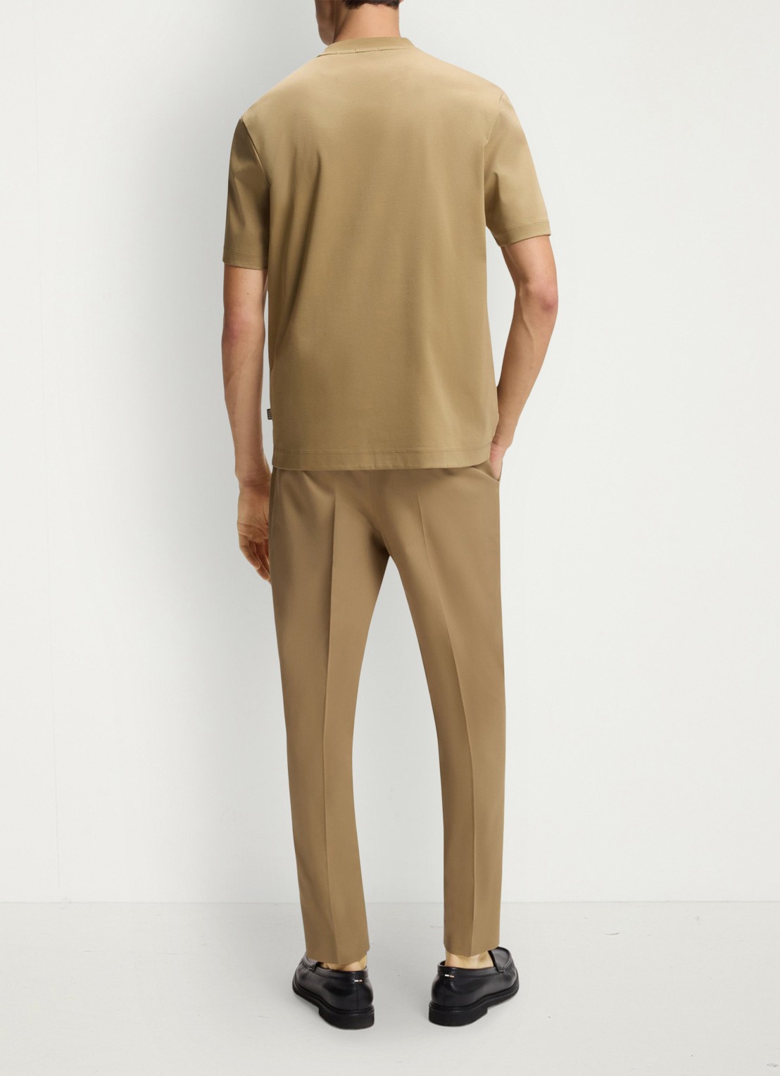 BOSS T-shirt van gemerceriseerde katoen met Double B-monogram - achterkant 3 dark beige-252 / beige