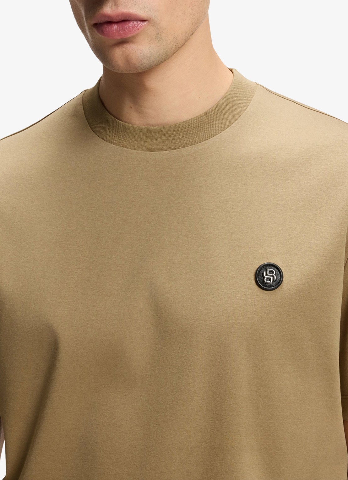 BOSS T-shirt van gemerceriseerde katoen met Double B-monogram - detail 5 dark beige-252 / beige