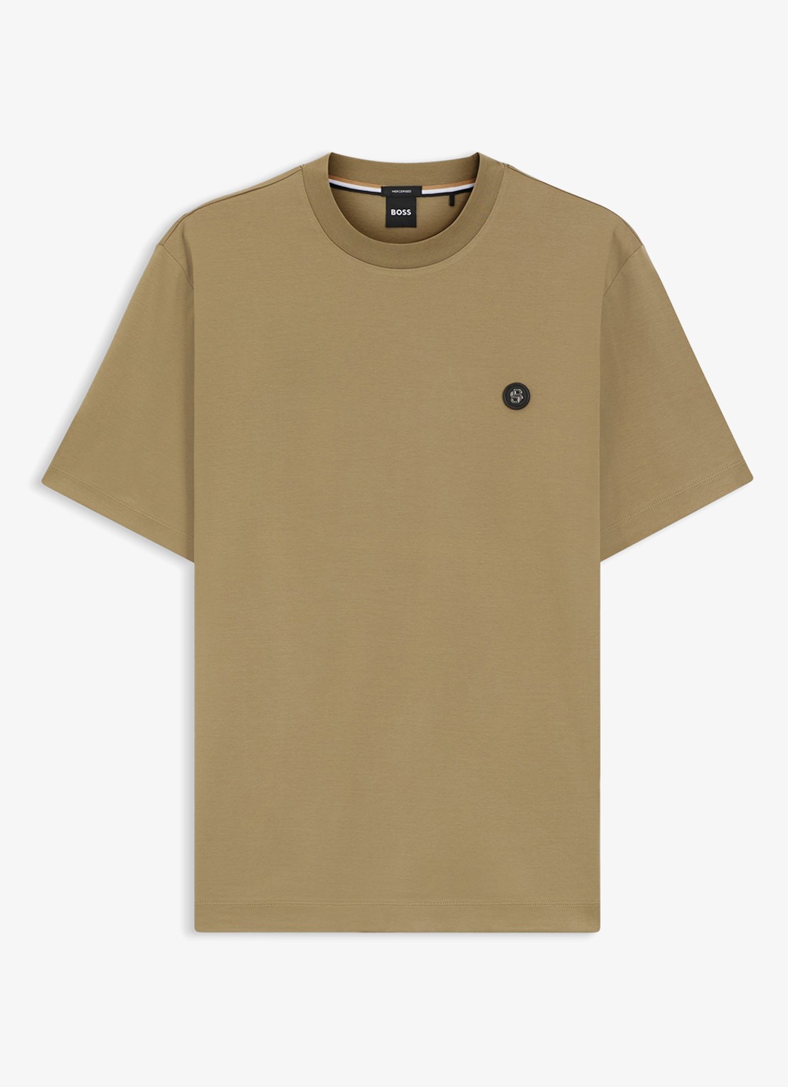 BOSS T-shirt van gemerceriseerde katoen met Double B-monogram - voorkant dark beige-252 / beige
