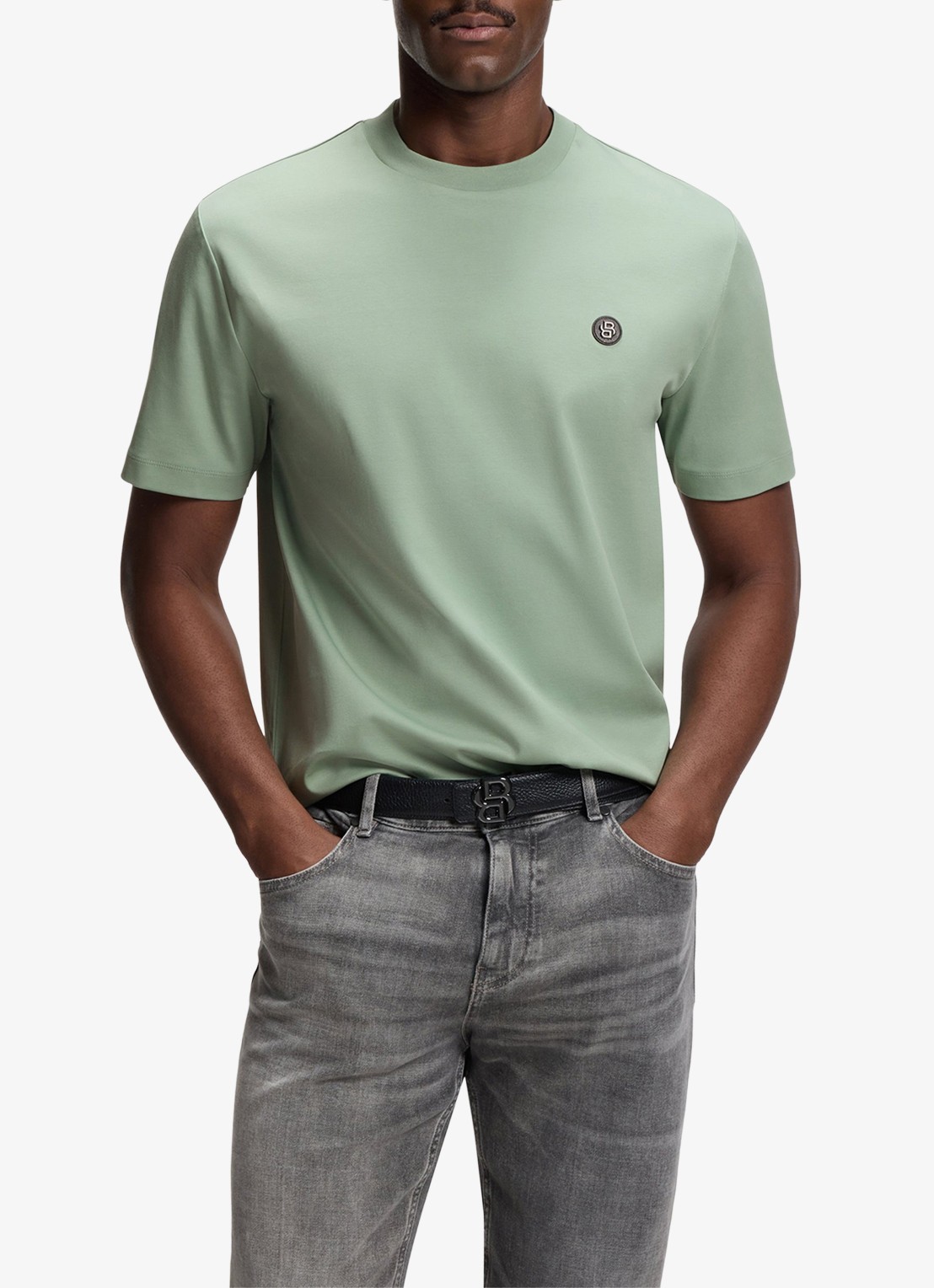 BOSS T-shirt van gemerceriseerde katoen met Double B-monogram - detail 3 open green-373 / groen