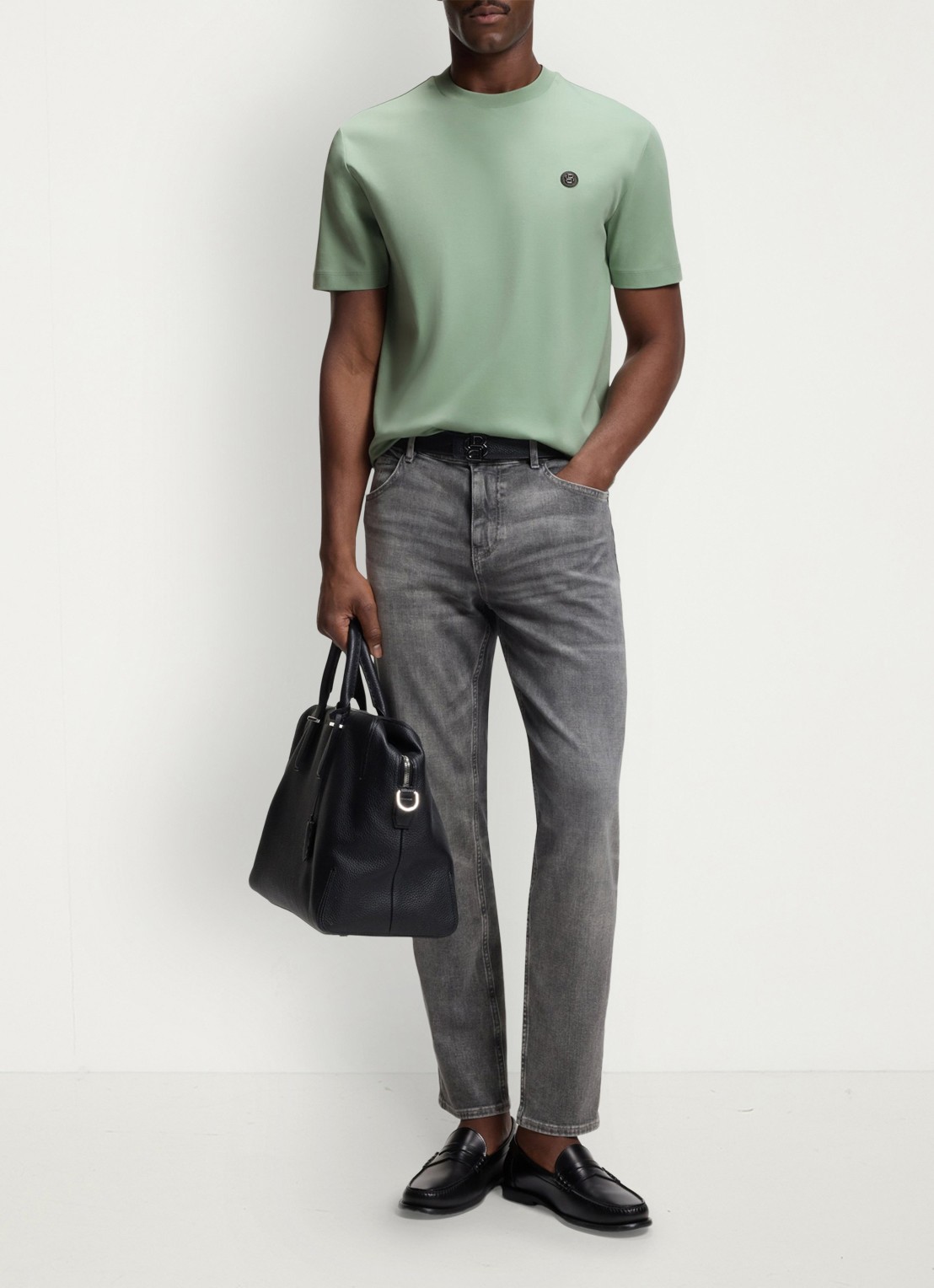 BOSS T-shirt van gemerceriseerde katoen met Double B-monogram - voorkant 2 open green-373 / groen