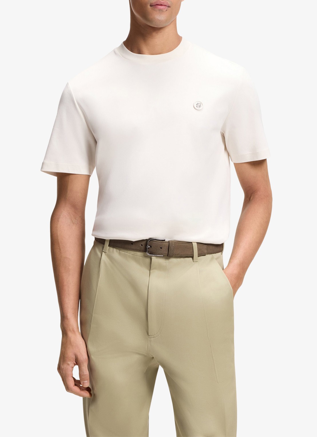 BOSS T-shirt van gemerceriseerde katoen met Double B-monogram - detail 2 open white-118 / wit