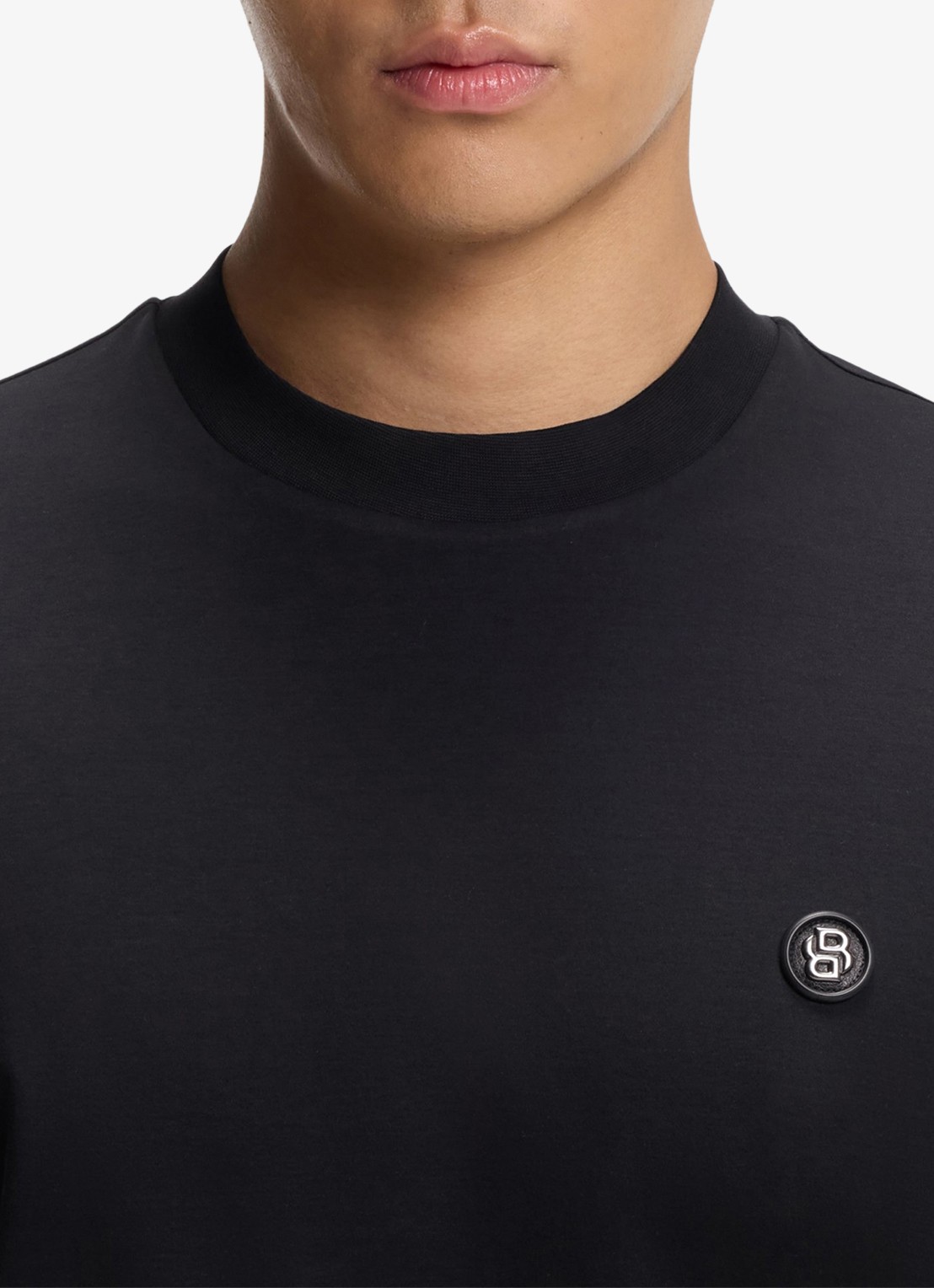 BOSS T-shirt van gemerceriseerde katoen met Double B-monogram - detail 5 dark blue-404 / blauw