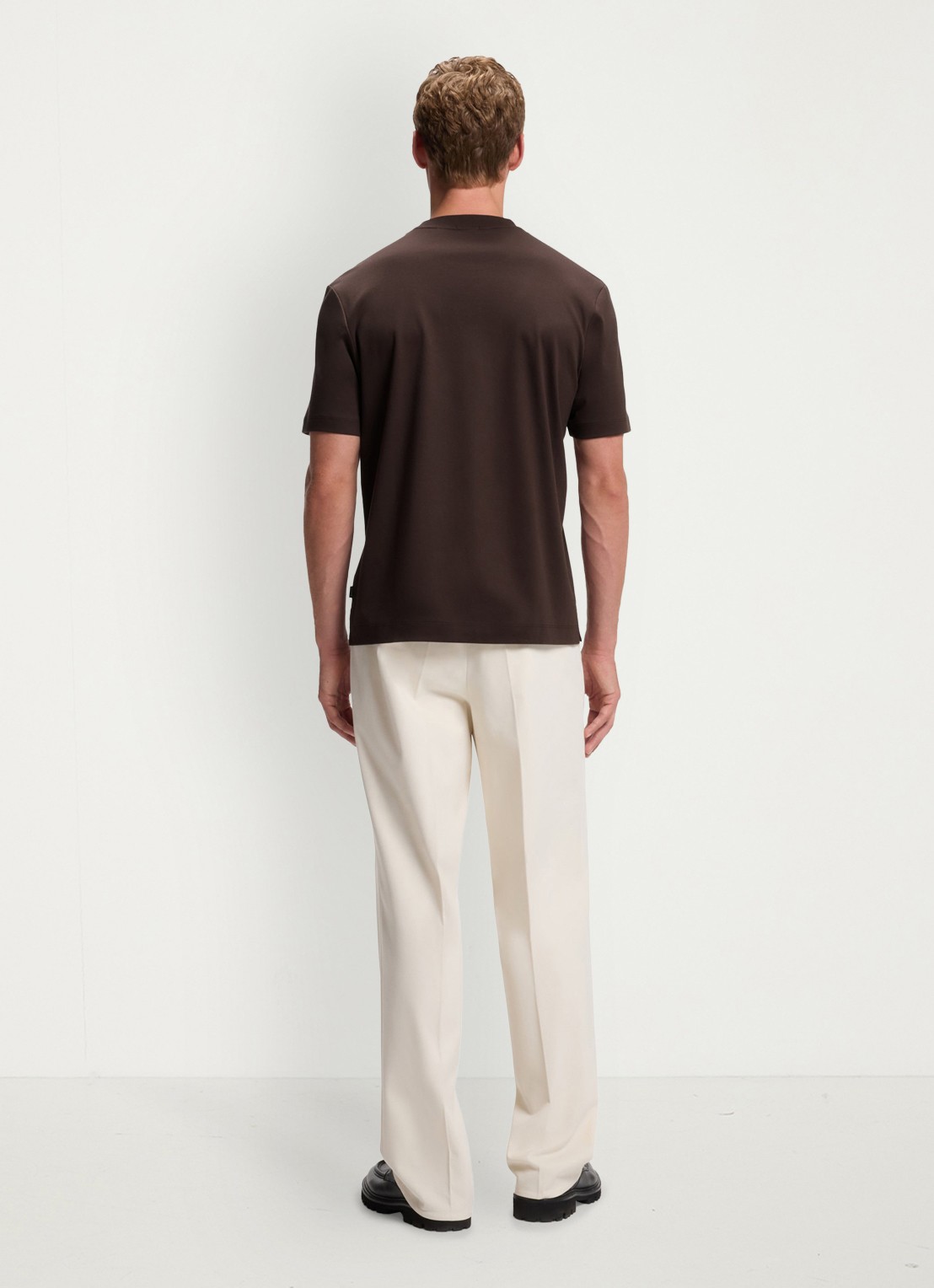 BOSS T-shirt van gemerceriseerde katoen met Double B-monogram - achterkant dark brown-209 / bruin