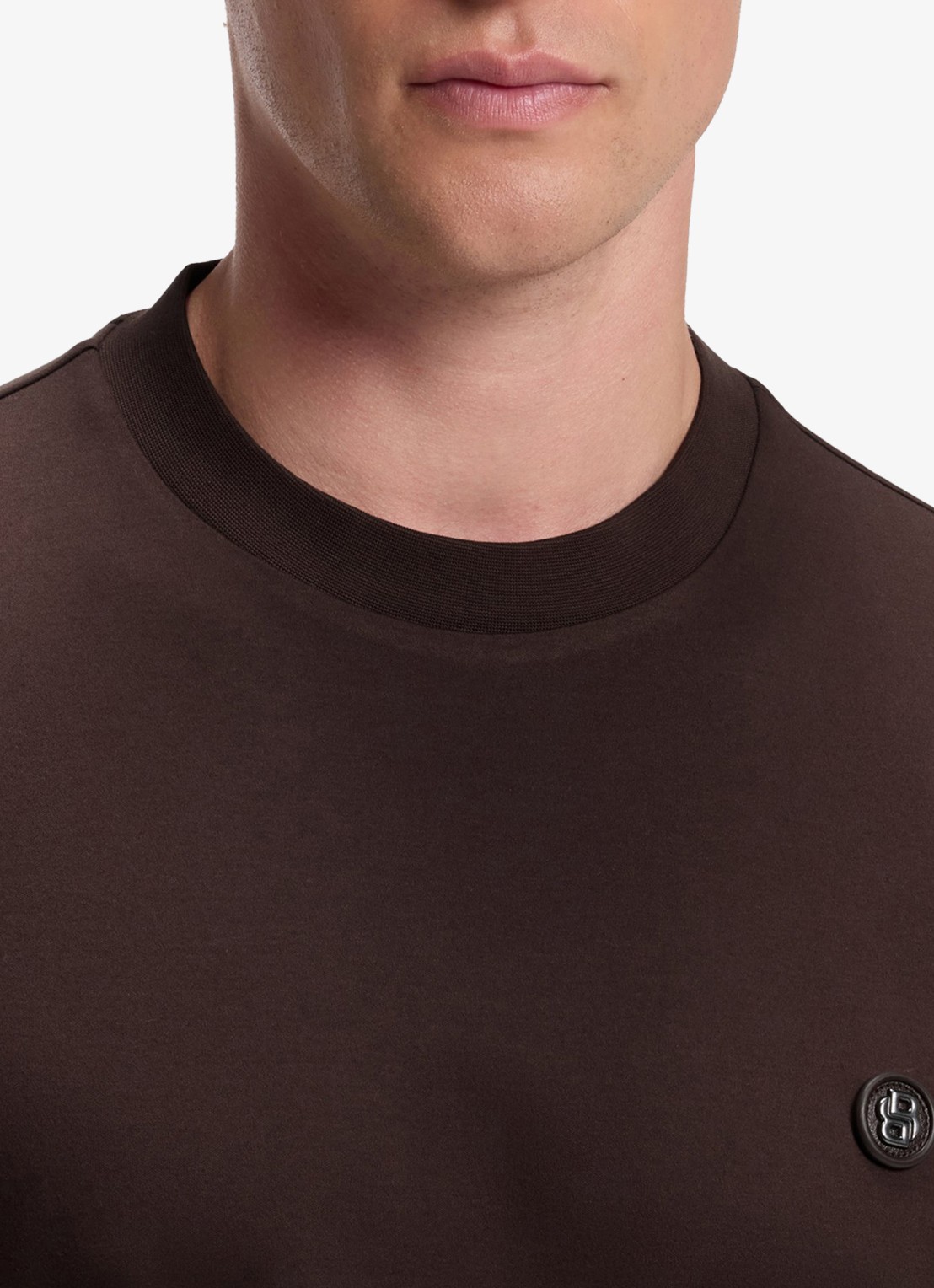 BOSS T-shirt van gemerceriseerde katoen met Double B-monogram - detail 5 dark brown-209 / bruin