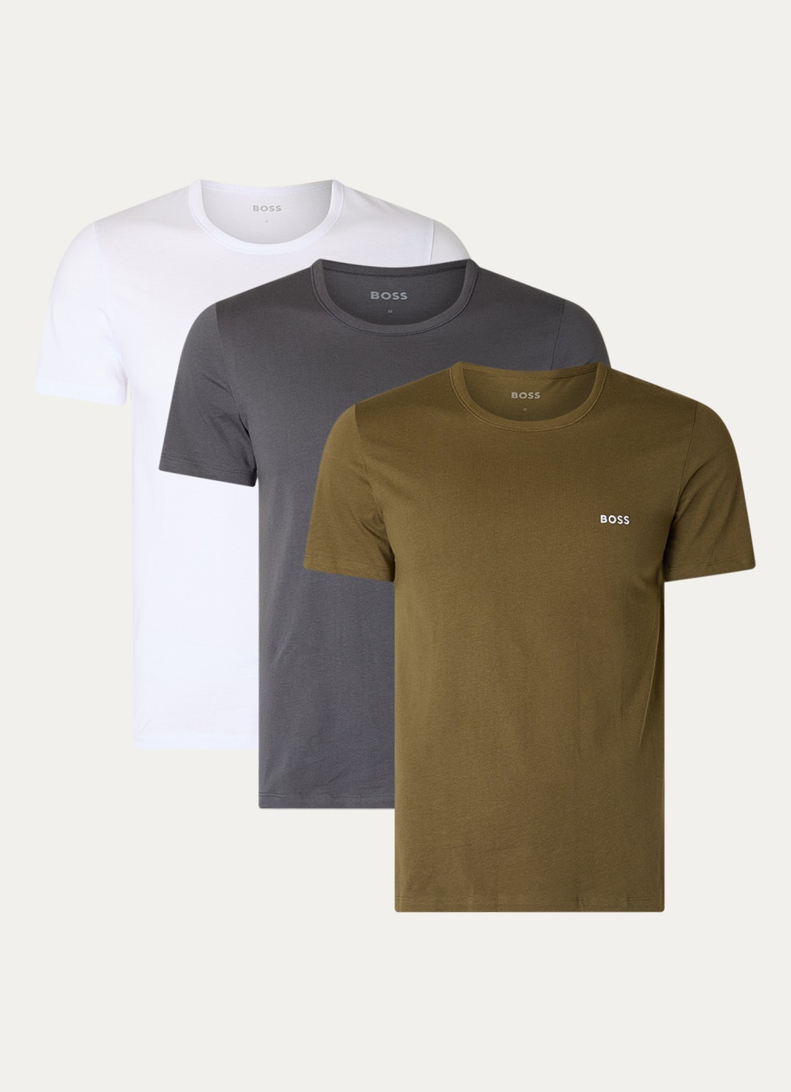 BOSS T-shirt van katoen in 3-pack - voorkant 3 legergroen