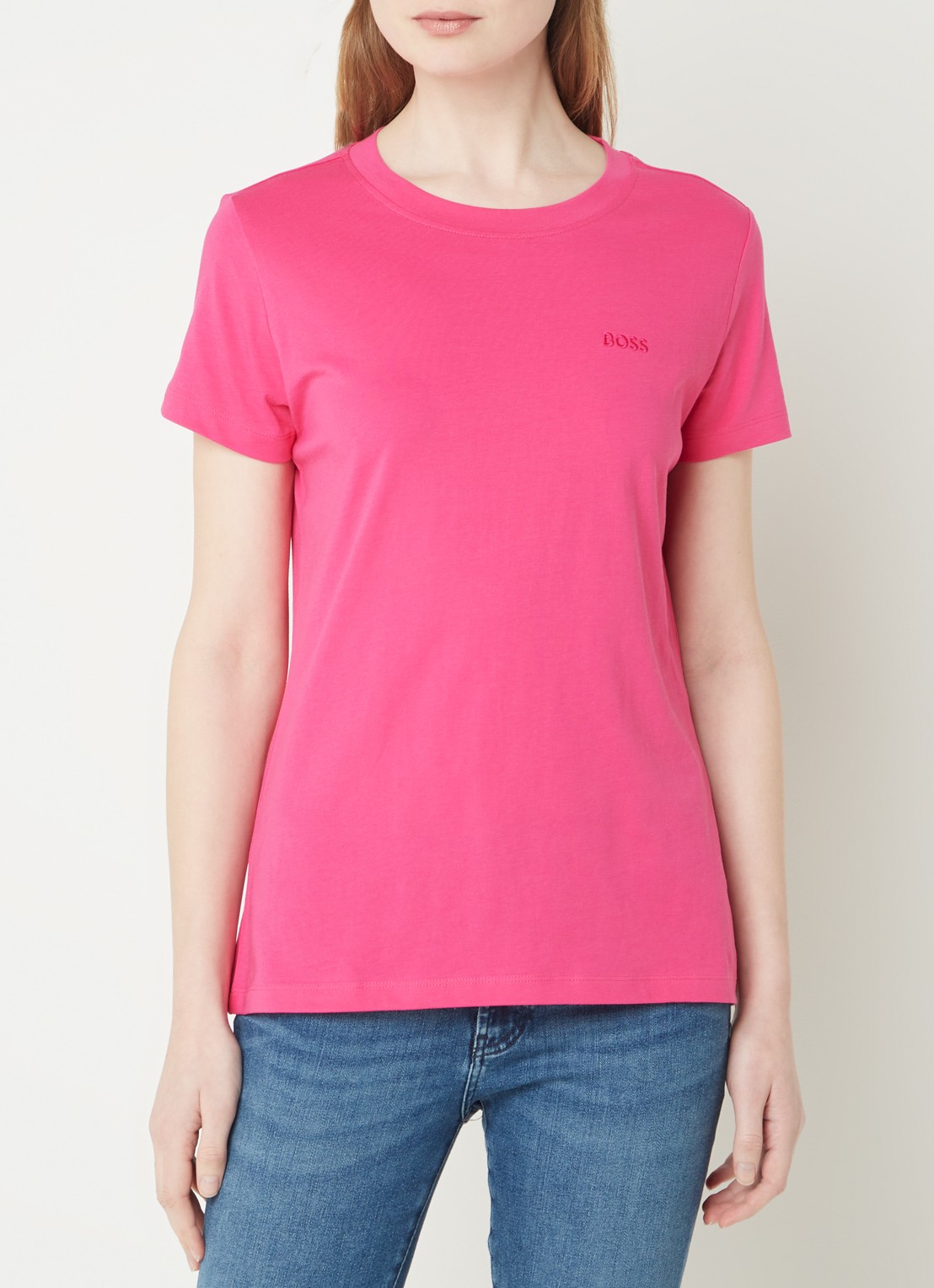 BOSS T-shirt van katoenen jersey met logodetail - detail 4 bright purple-526 / roze