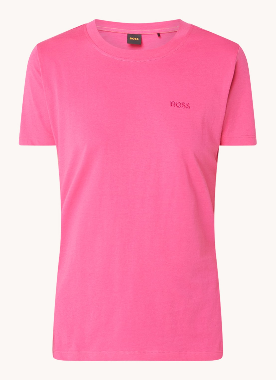 BOSS T-shirt van katoenen jersey met logodetail - voorkant 2 bright purple-526 / roze