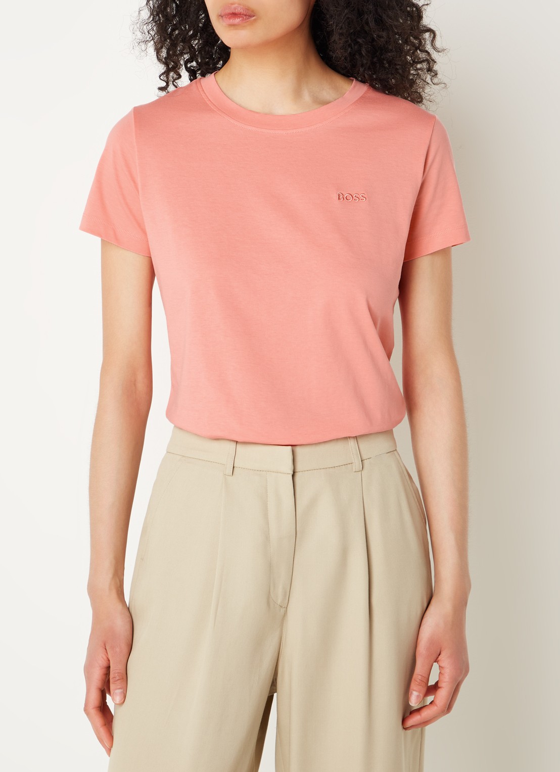 BOSS T-shirt van katoenen jersey met logodetail - detail 4 light /pastel pink-689 / roze