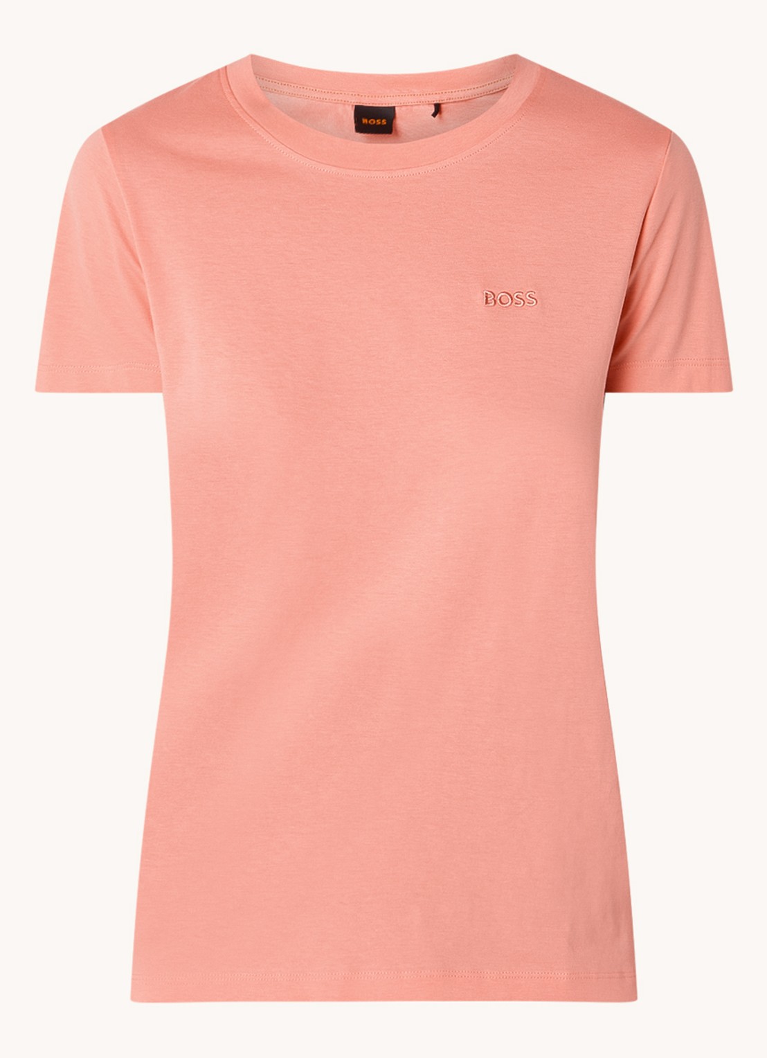 BOSS T-shirt van katoenen jersey met logodetail - voorkant 2 light /pastel pink-689 / roze