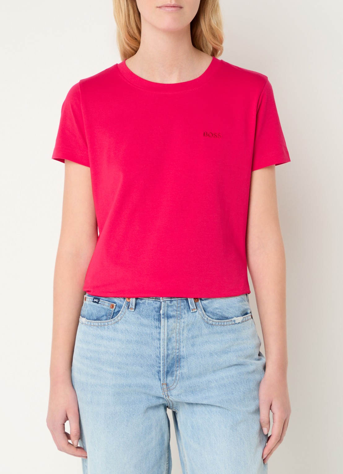 BOSS T-shirt van katoenen jersey met logodetail - detail 4 dark pink-653 / roze