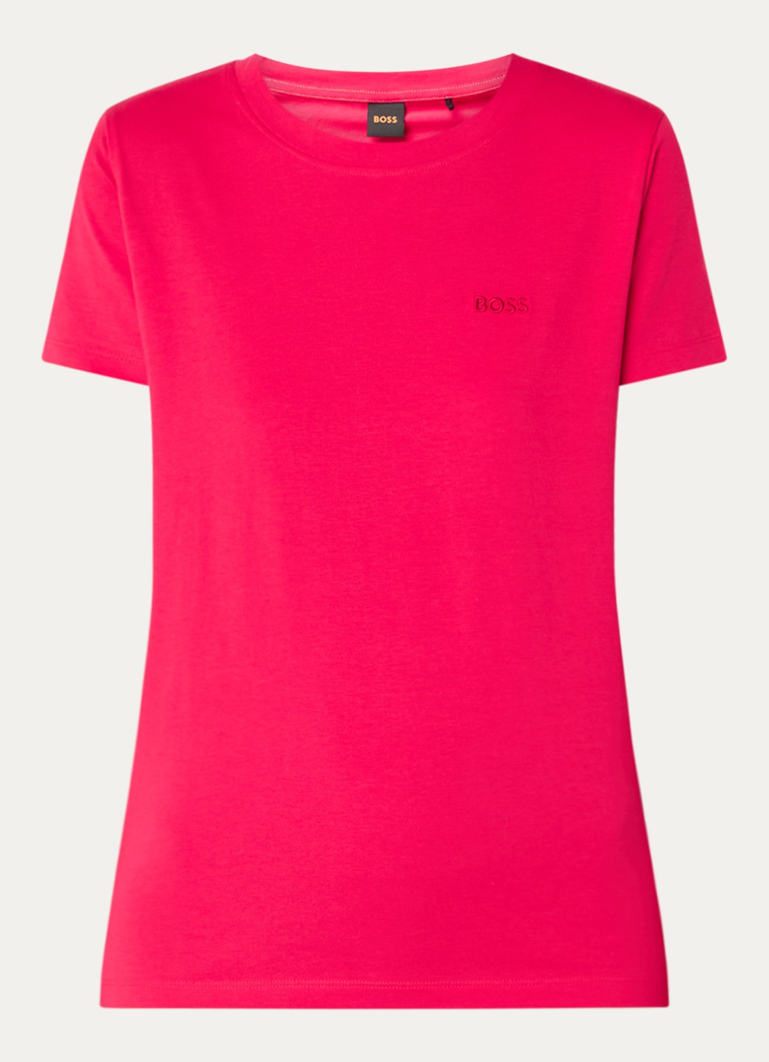 BOSS T-shirt van katoenen jersey met logodetail - voorkant 2 dark pink-653 / roze