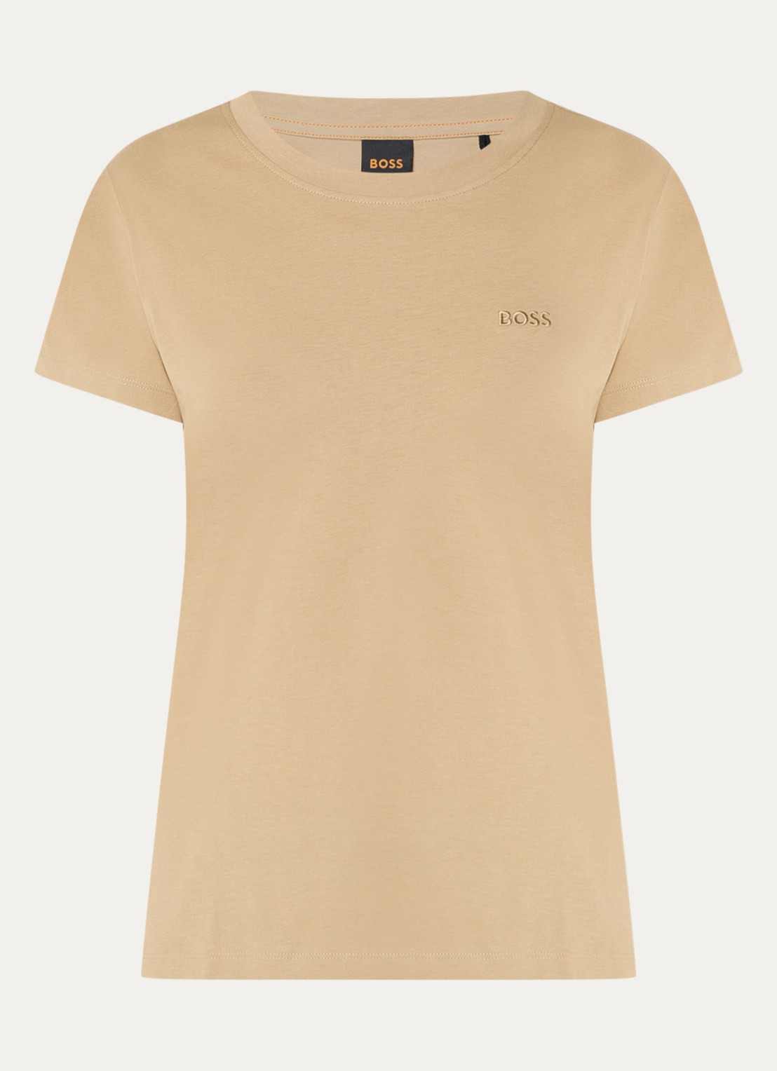 BOSS T-shirt van katoenen jersey met logodetail - voorkant 3 rust /copper-222 / beige