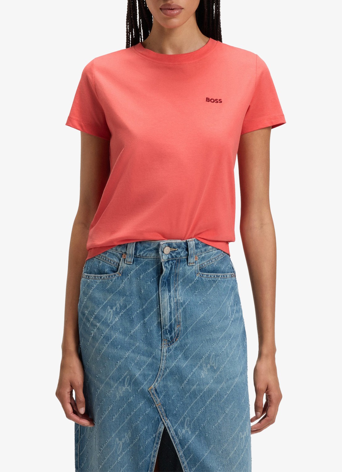 BOSS T-shirt van katoenen jersey met logodetail - detail 4 light /pastel red-638 / rood