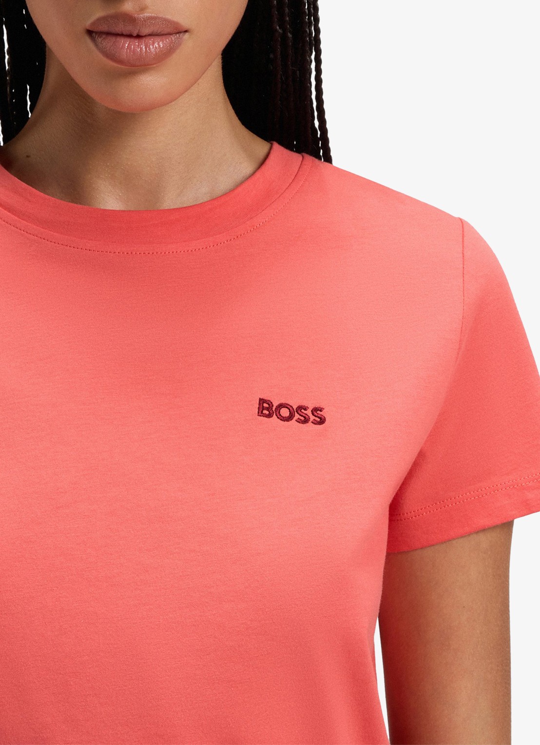BOSS T-shirt van katoenen jersey met logodetail - detail 5 light /pastel red-638 / rood