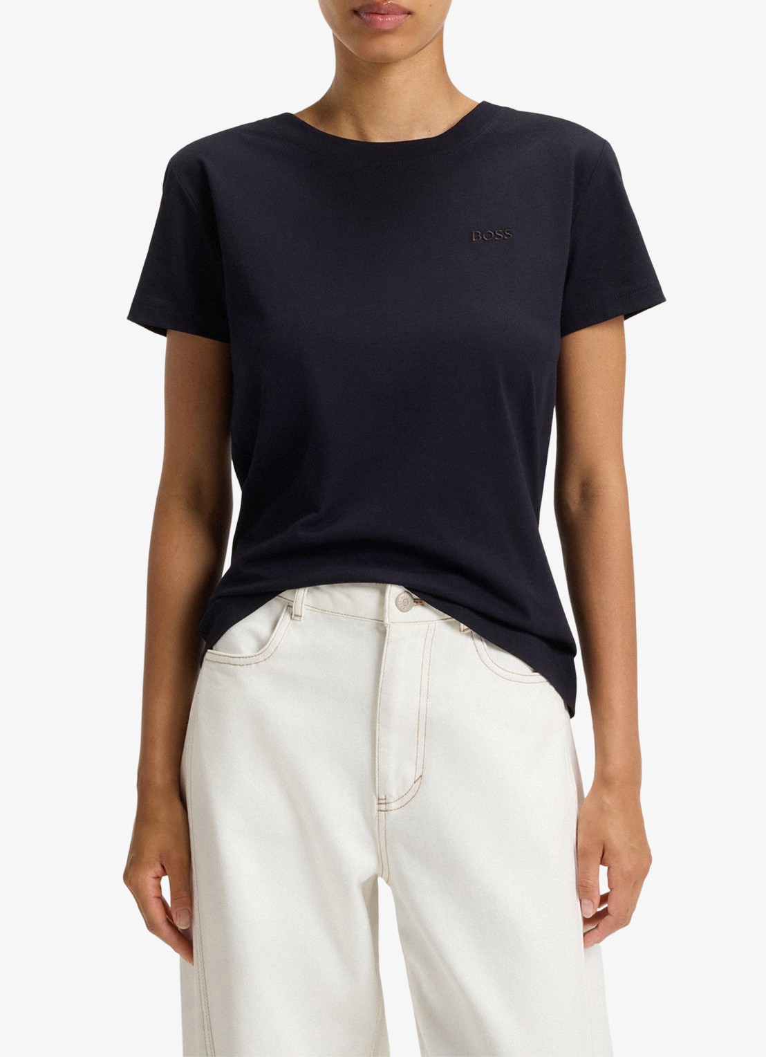 BOSS T-shirt van katoenen jersey met logodetail - detail dark blue-408 / blauw