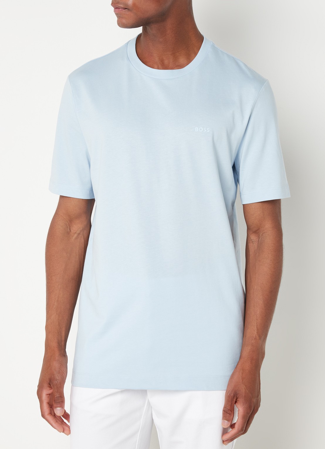 BOSS T-shirt van katoenen jersey met logodetail - detail 4 aquablauw