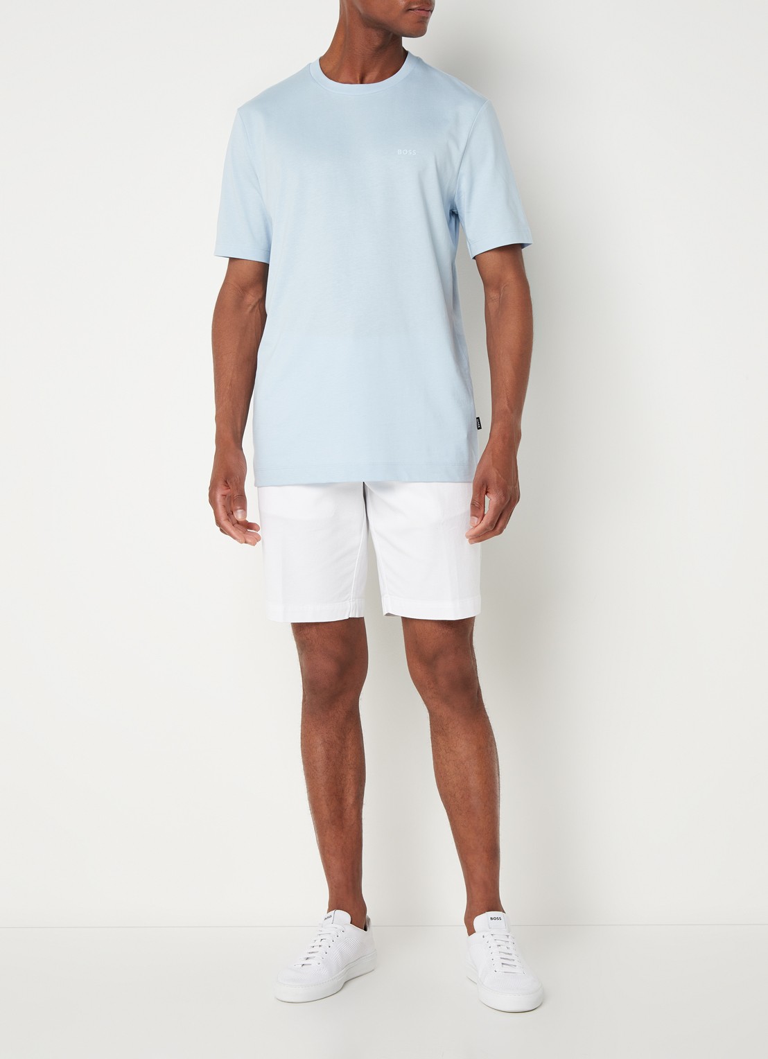 BOSS T-shirt van katoenen jersey met logodetail - voorkant 3 aquablauw