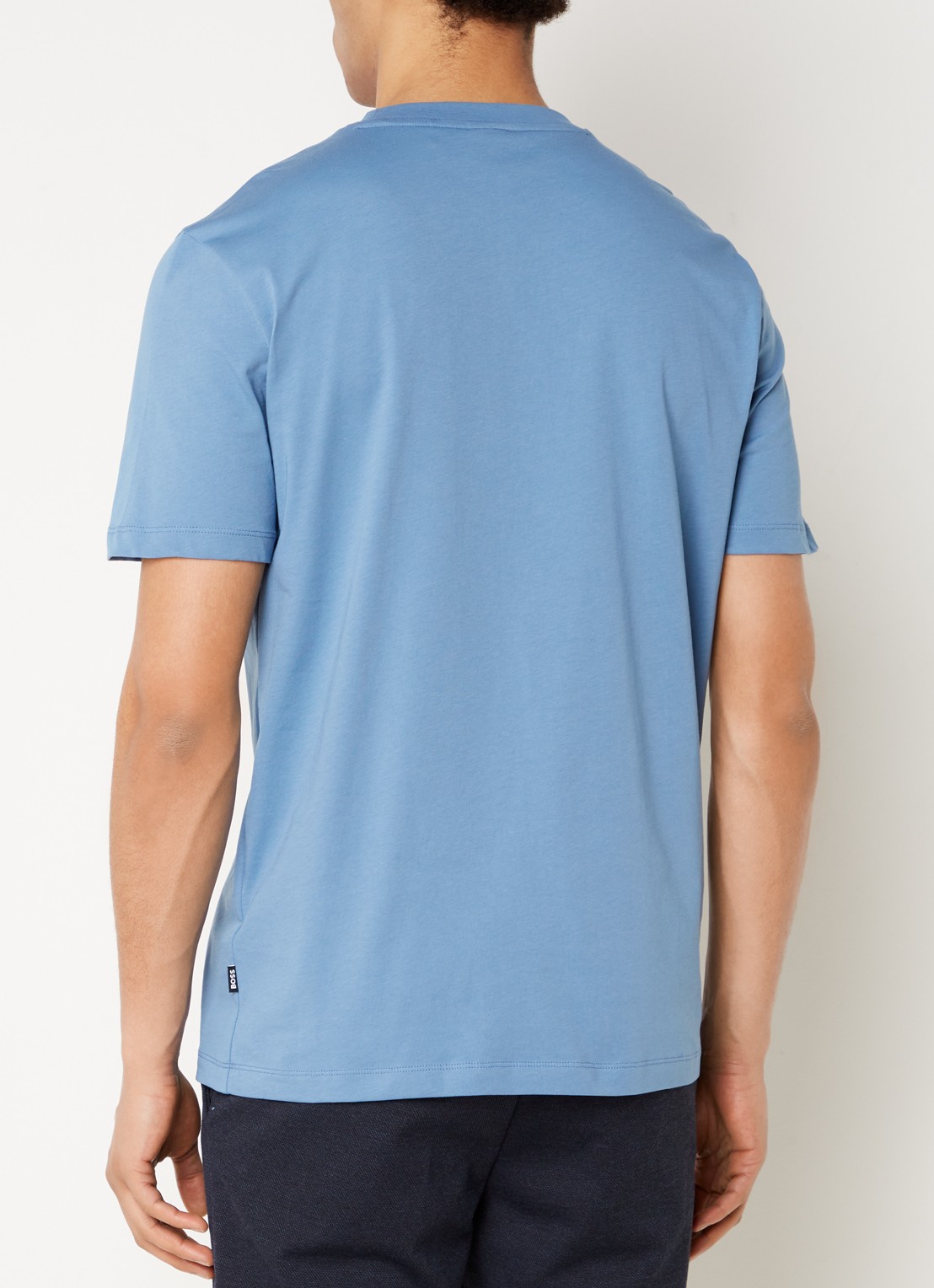 BOSS T-shirt van katoenen jersey met logodetail - achterkant 3 staalblauw