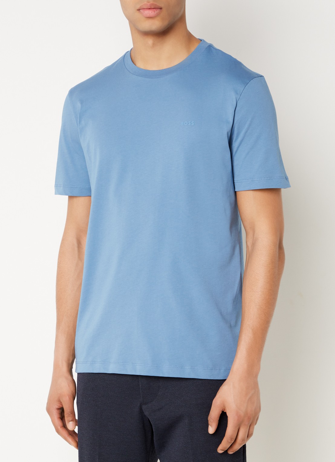 BOSS T-shirt van katoenen jersey met logodetail - detail 4 staalblauw