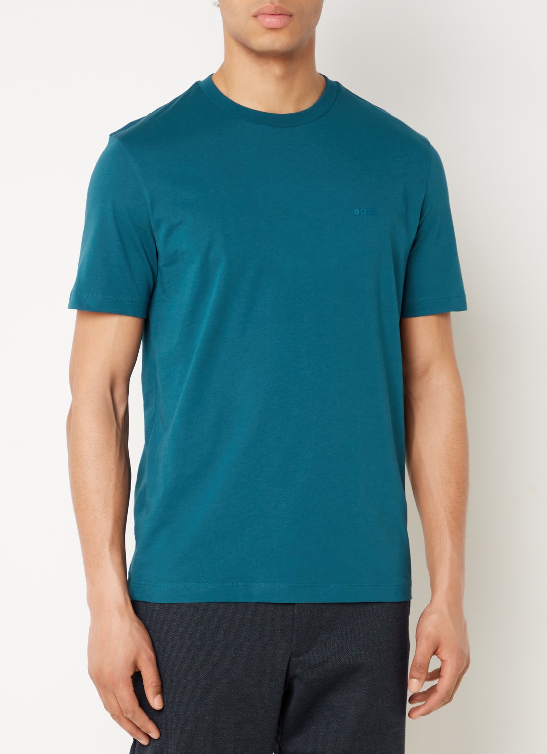 BOSS T-shirt van katoenen jersey met logodetail - detail 4 petrol