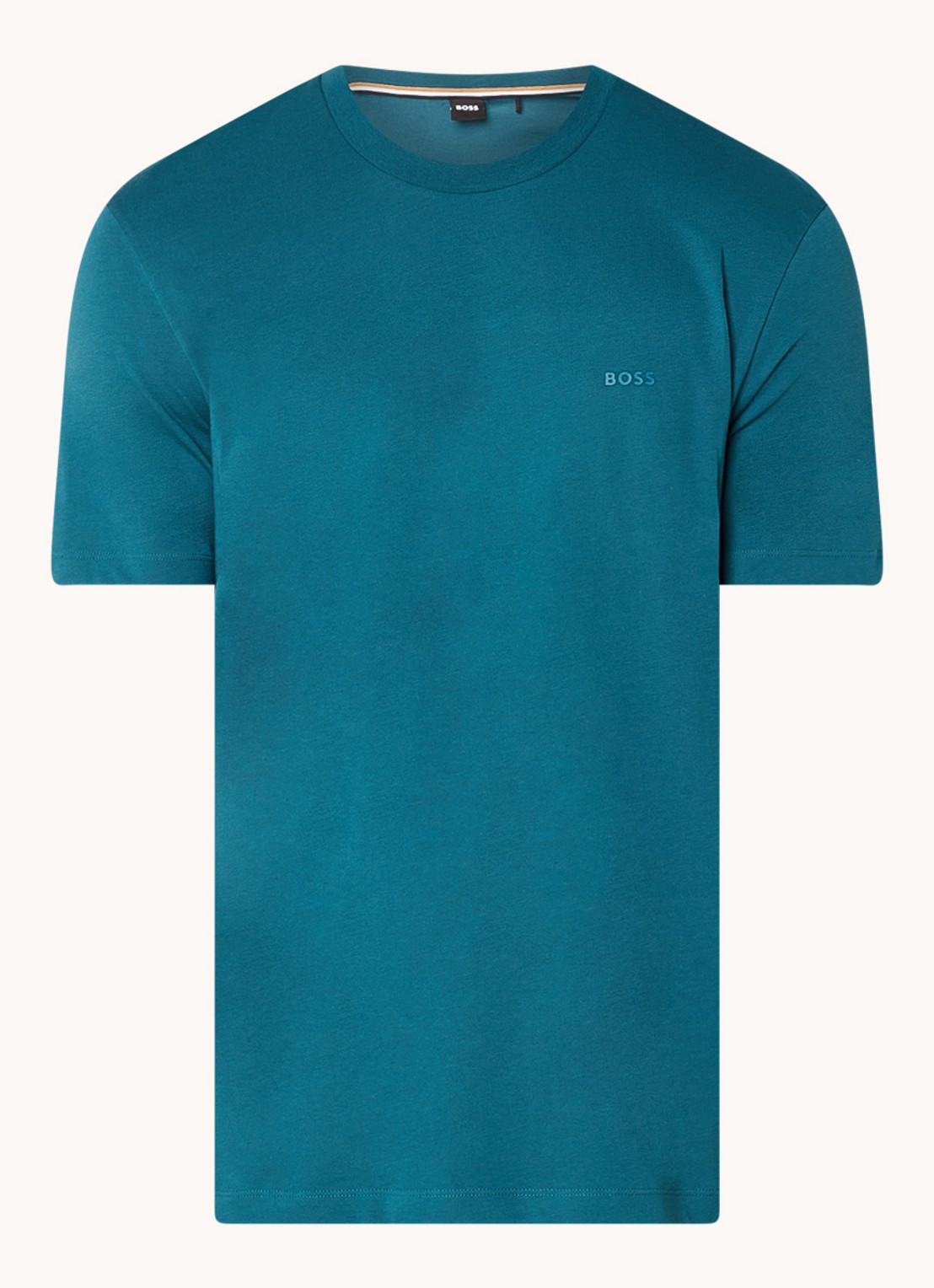 BOSS T-shirt van katoenen jersey met logodetail - voorkant 2 petrol