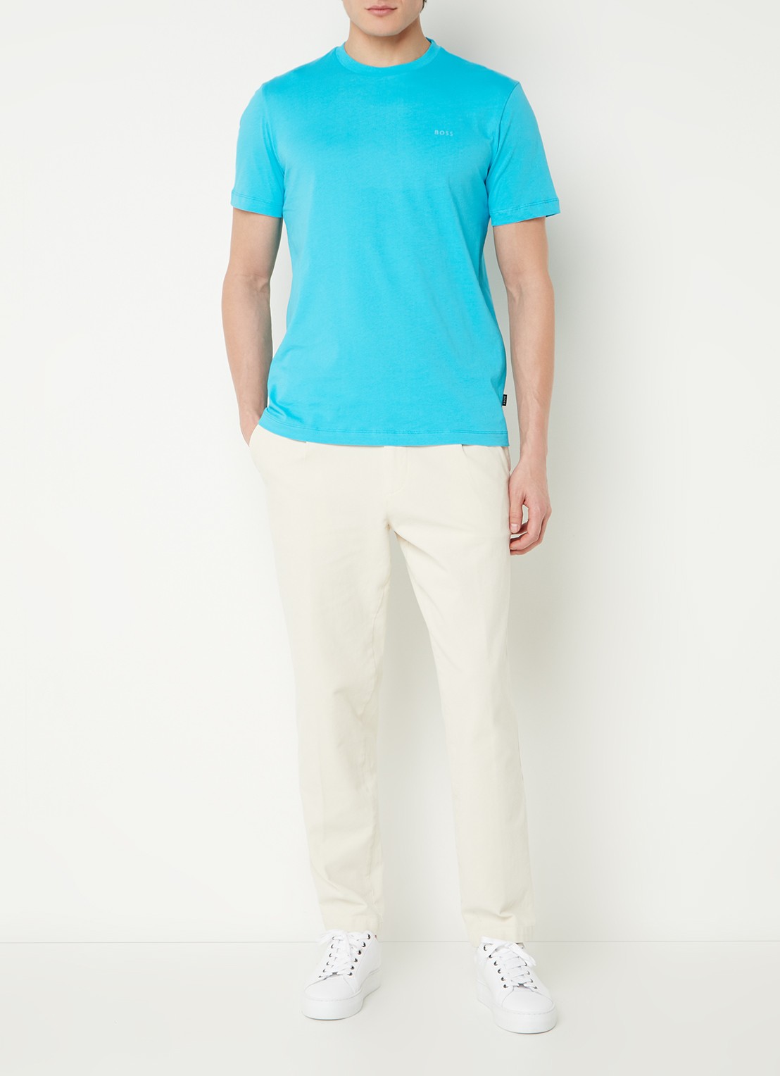 BOSS T-shirt van katoenen jersey met logodetail - voorkant 3 turquoise