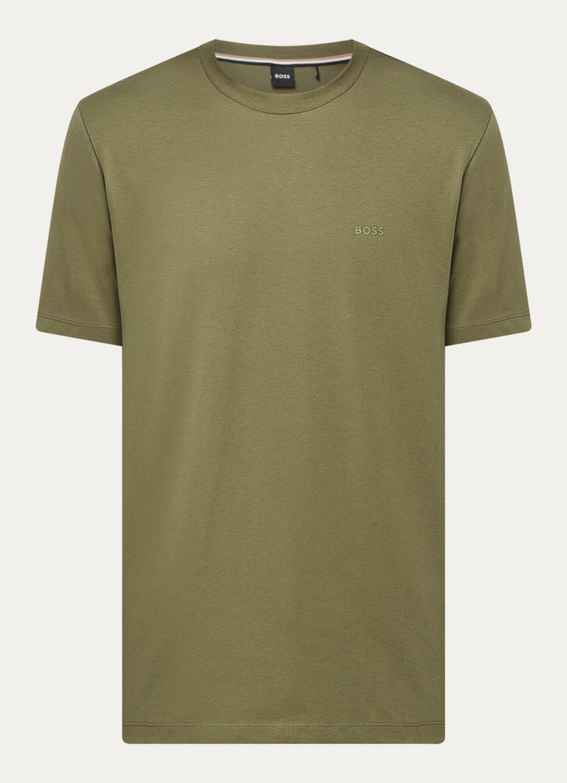 BOSS T-shirt van katoenen jersey met logodetail - voorkant 2 legergroen