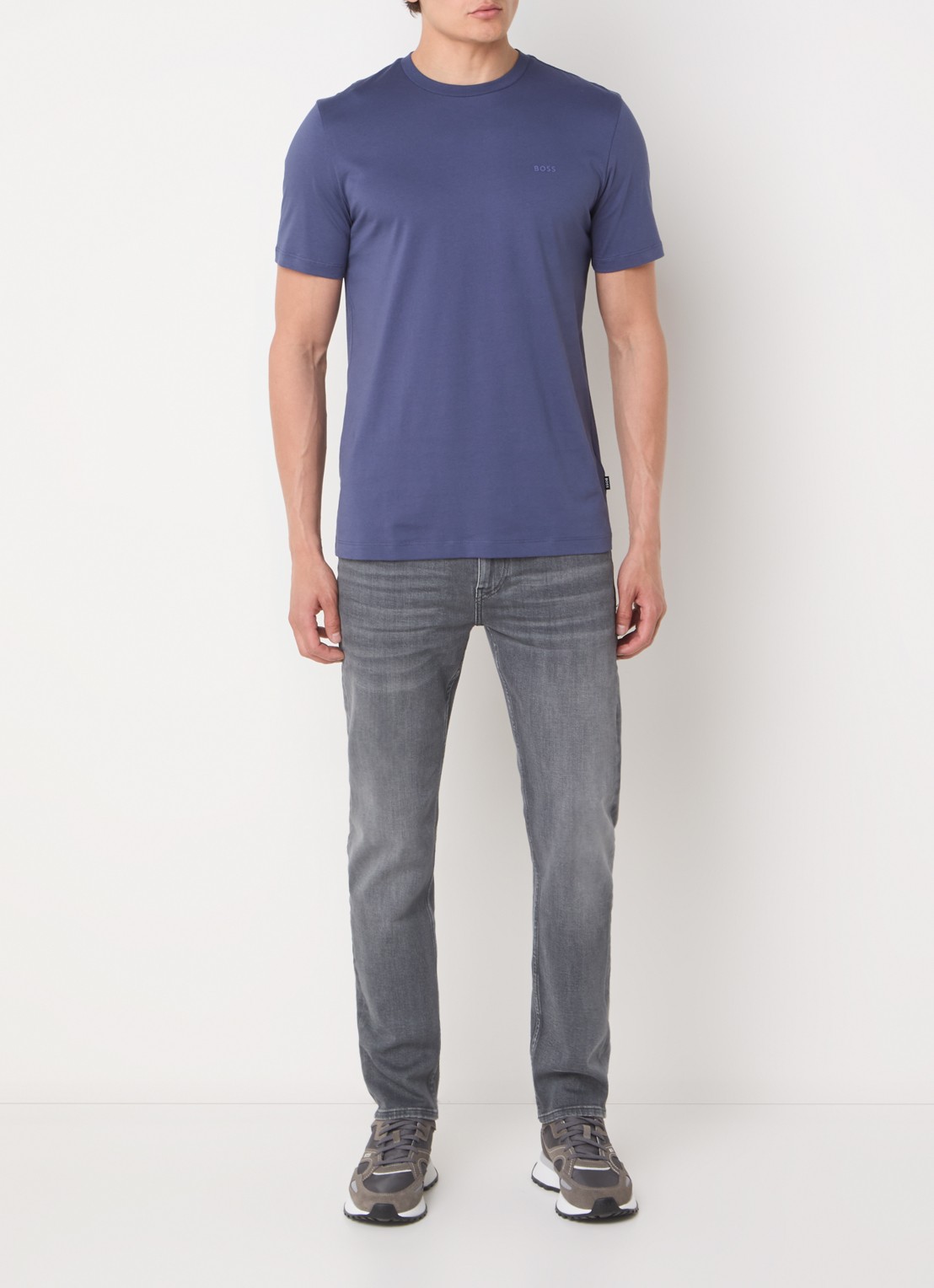 BOSS T-shirt van katoenen jersey met logodetail - voorkant 2 indigo