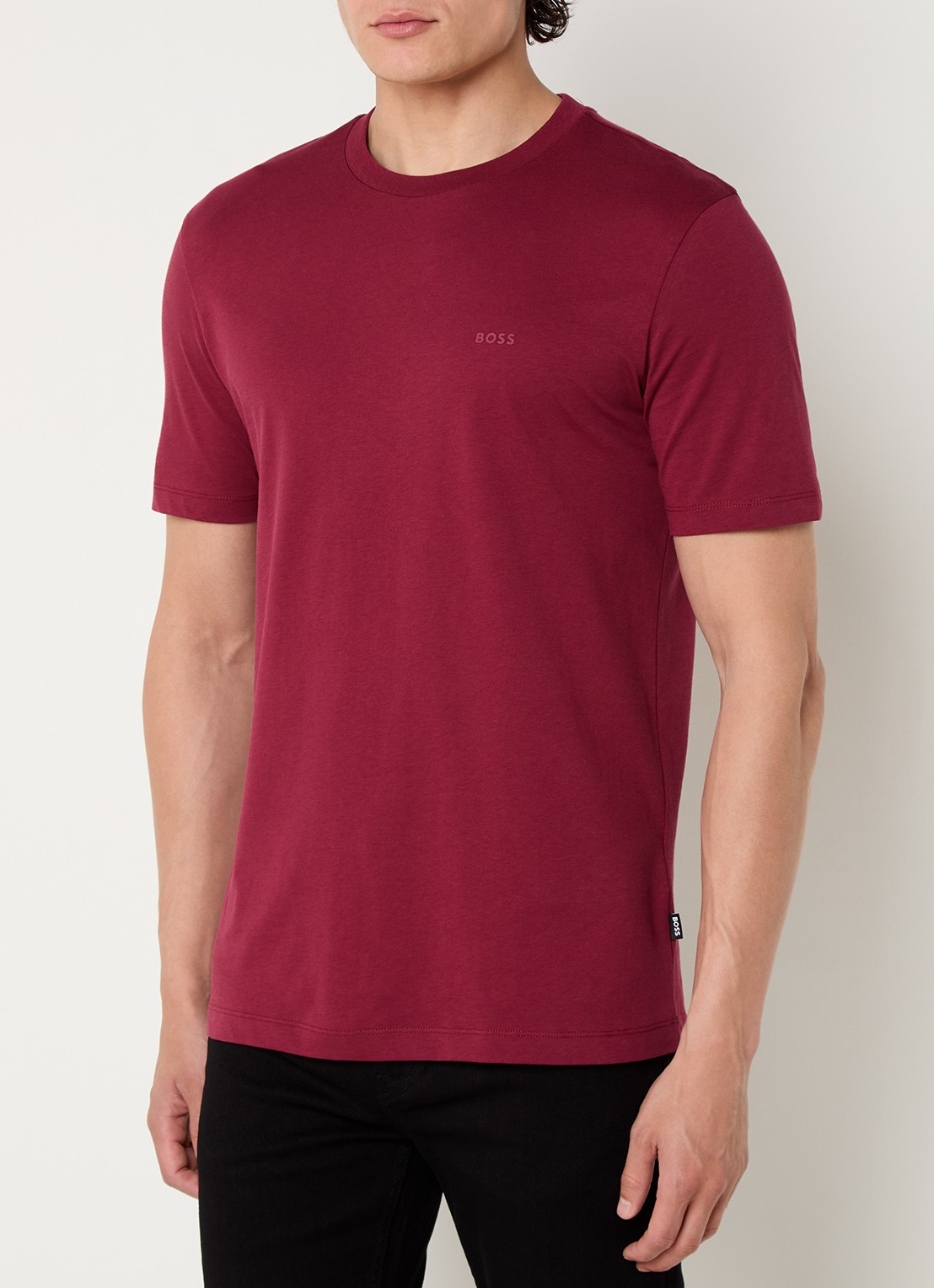 BOSS T-shirt van katoenen jersey met logodetail - detail 4 bordeauxrood