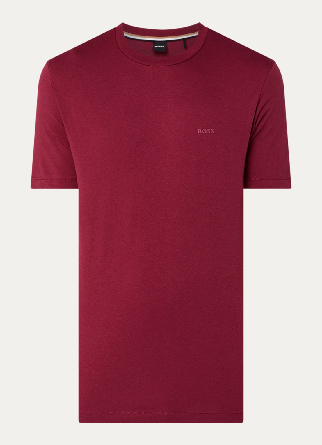 BOSS T-shirt van katoenen jersey met logodetail - voorkant bordeauxrood