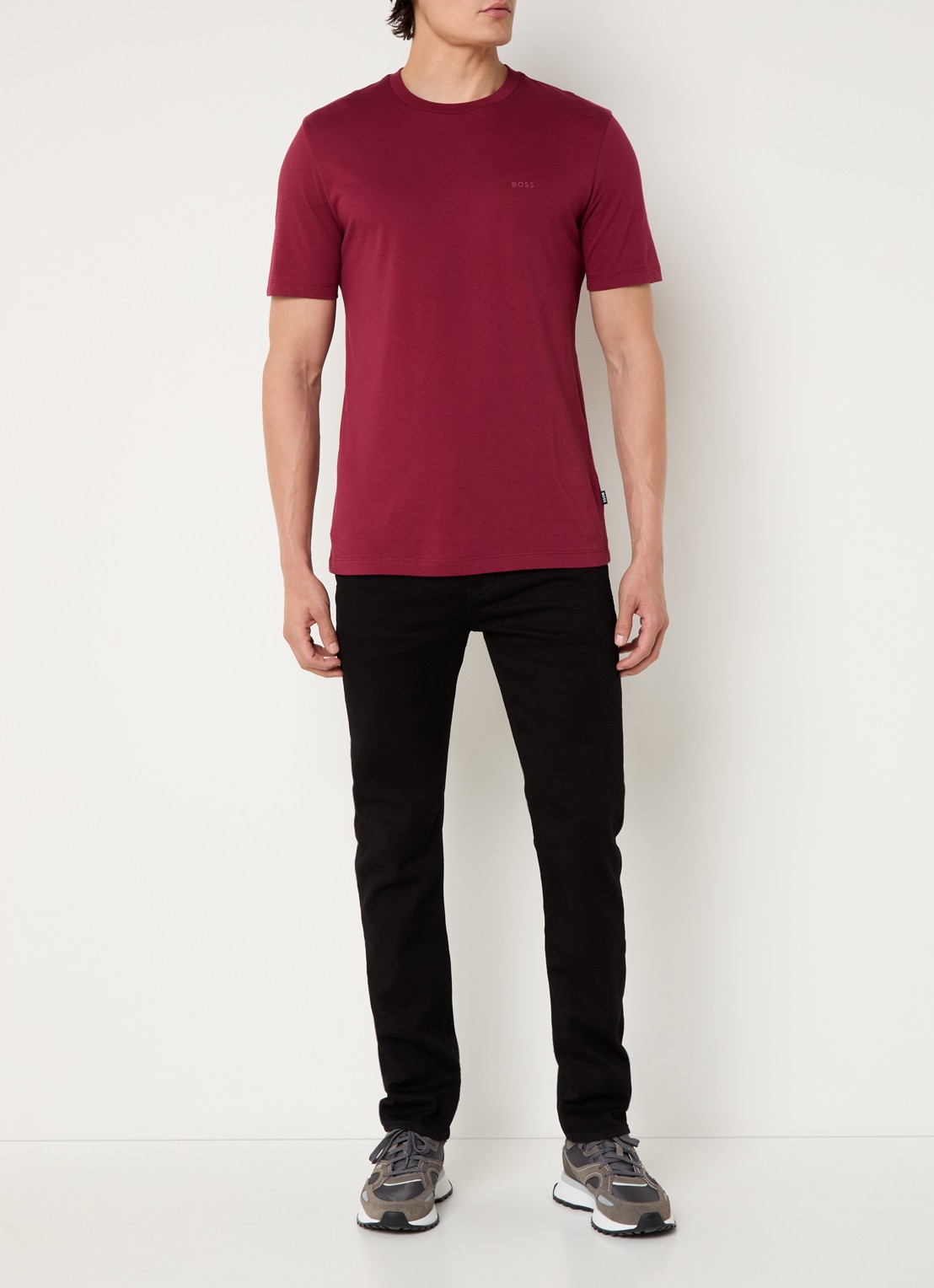 BOSS T-shirt van katoenen jersey met logodetail - voorkant 2 bordeauxrood