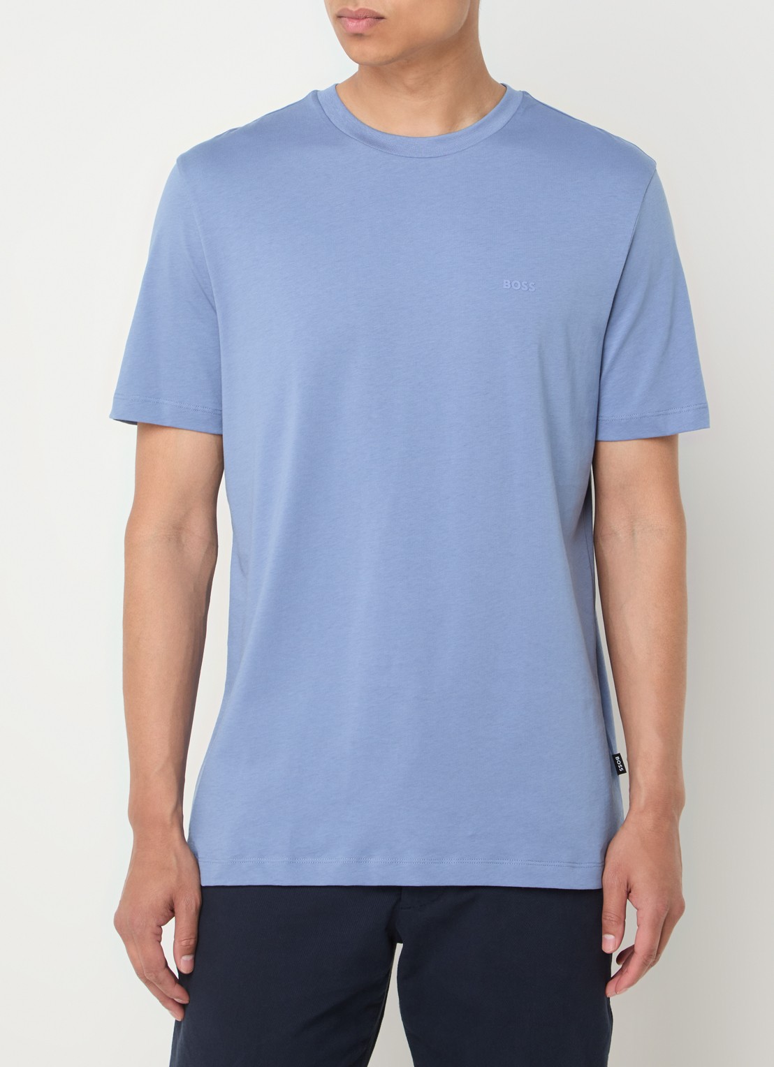 BOSS T-shirt van katoenen jersey met logodetail - detail middenblauw